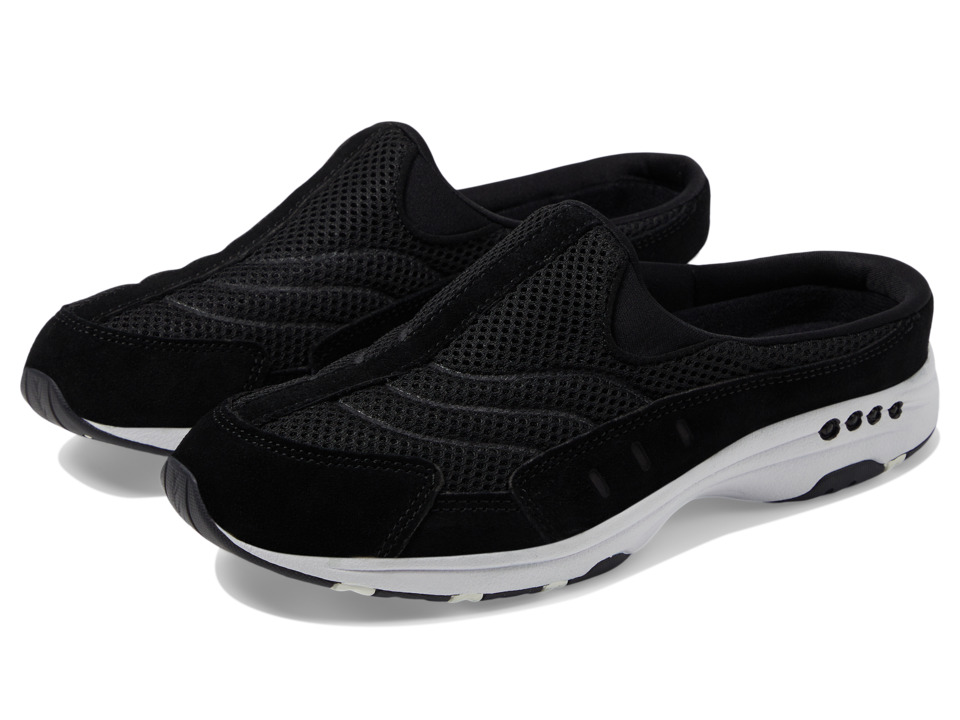 Easy Spirit Traveltime (Black Suede/White) Clogs