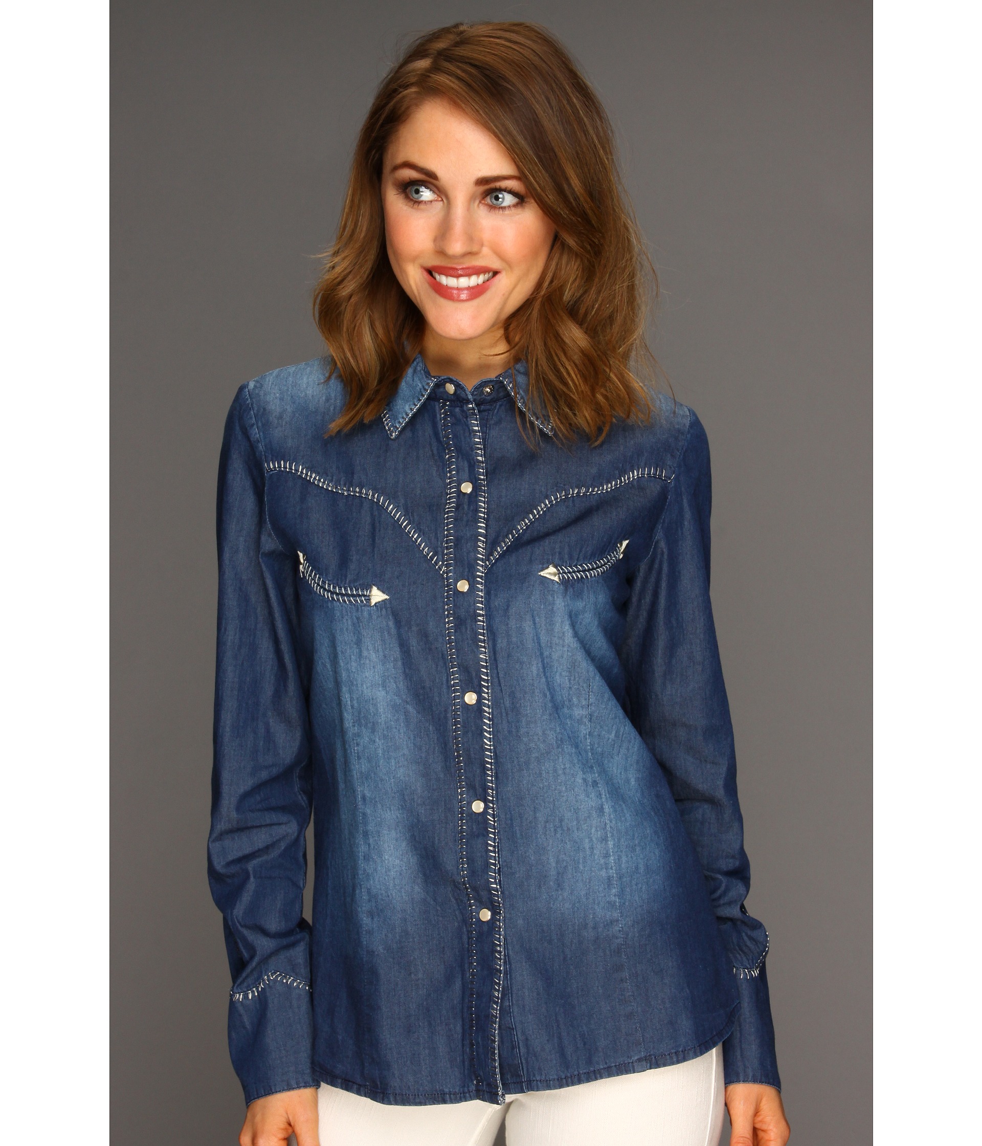 scully scully whip stitch chic denim shirt