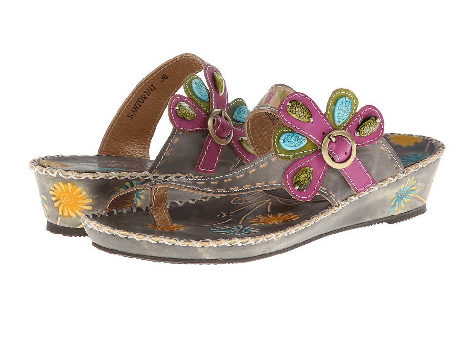 L'Artiste by Spring Step Santorini (Grey Leather) Sandals