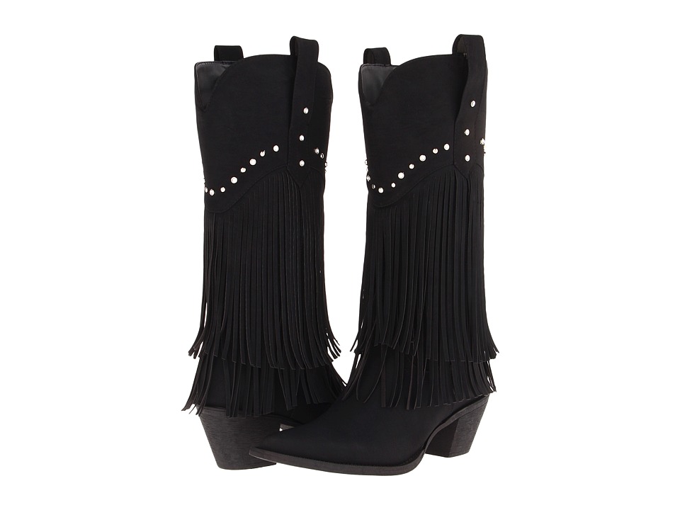 Roper 12 Stud and Fringe Boot (Black/Crystal Stud) Cowboy Boots