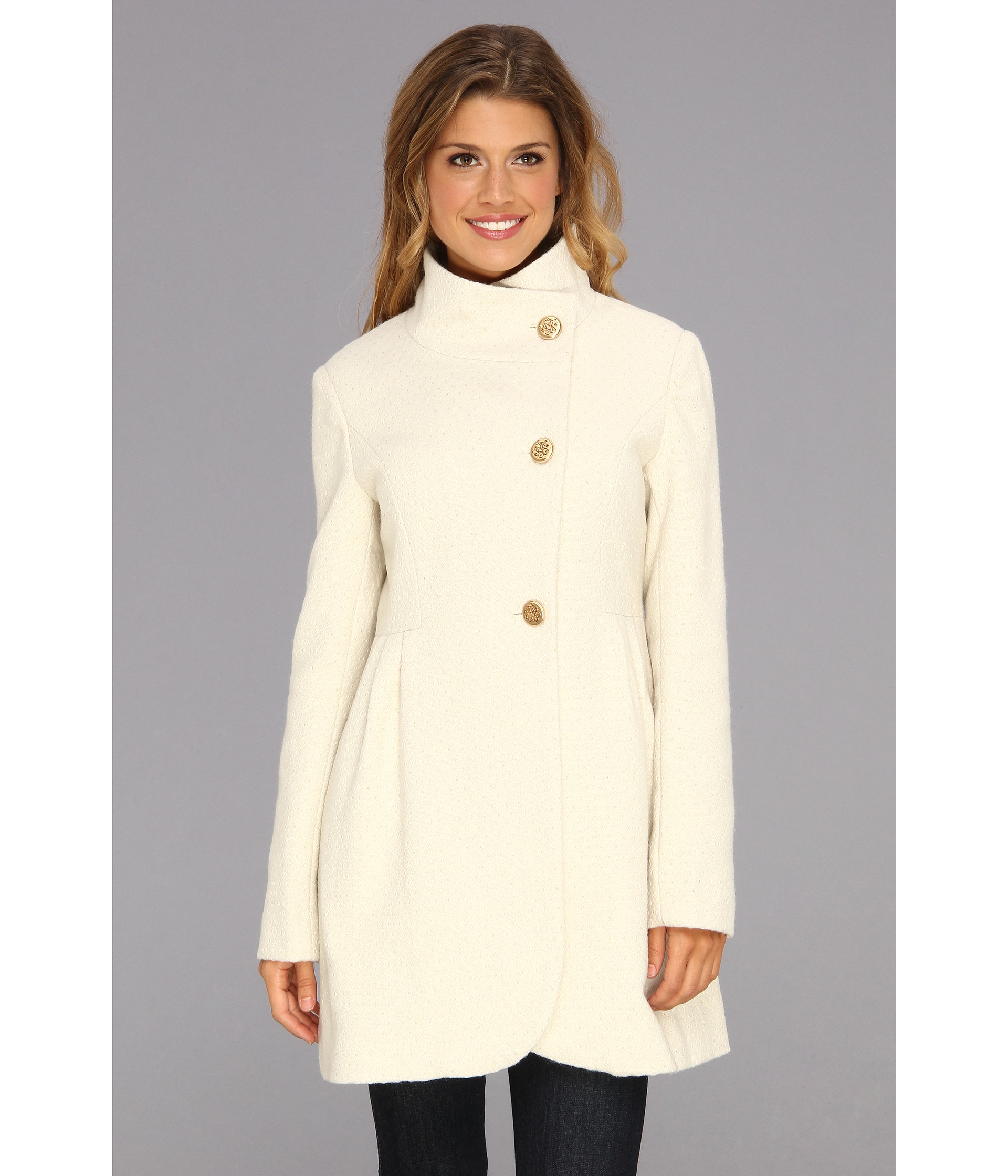 Jessica Simpson Jacquard Wool Coat Off White | Shipped Free at Zappos
