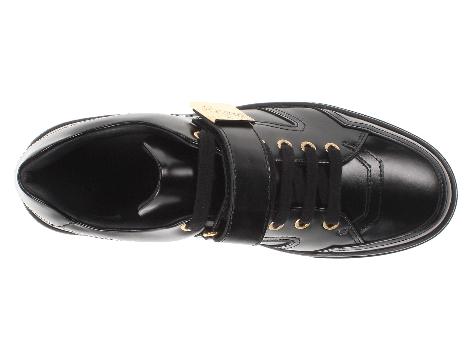 Versace Collection Patent Sneaker W Gold Strap Black | Shipped Free at ...