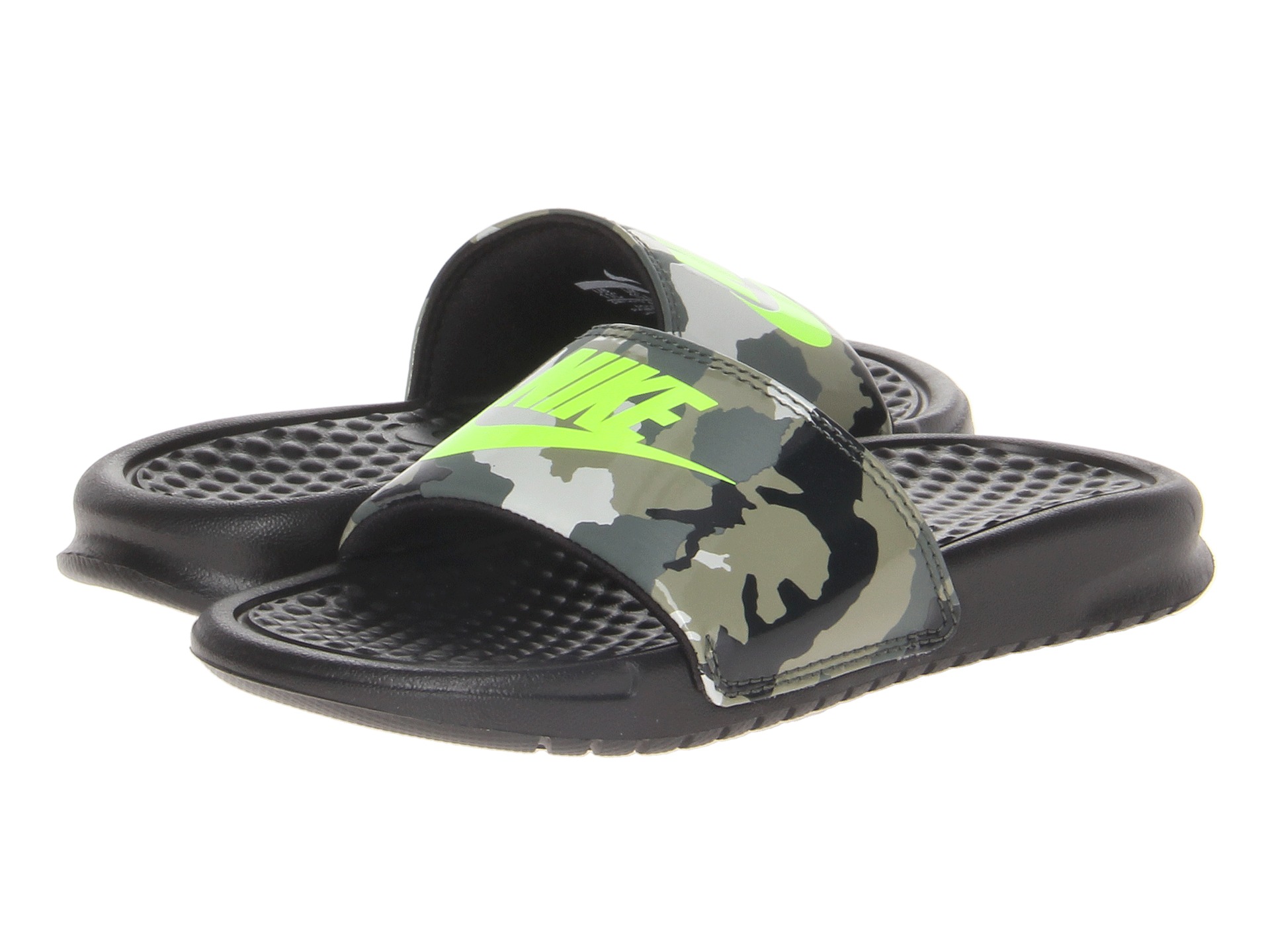 Men's Nike Benassi JDI Print Slide Sandals Camo Black/Volt/Dark Green ...