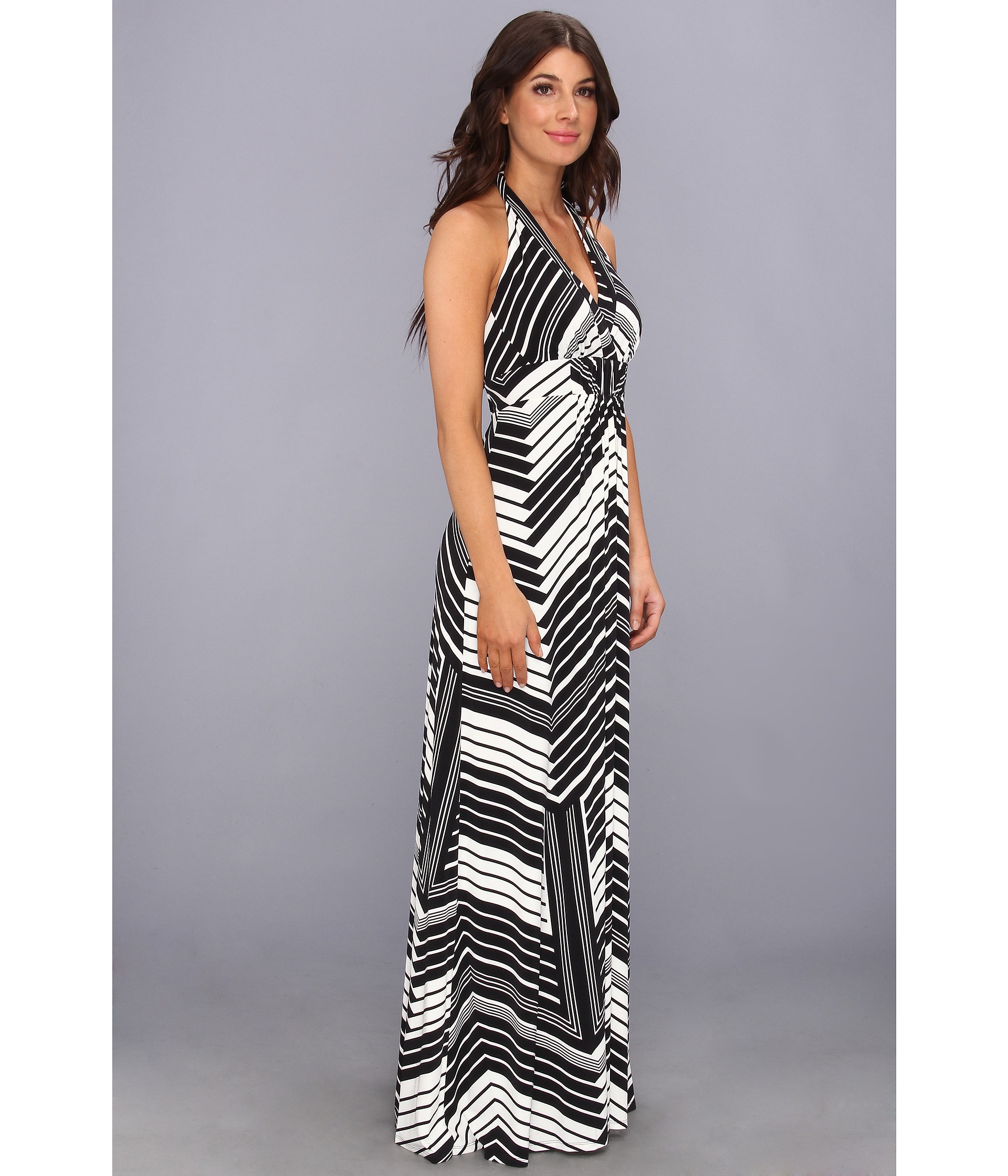 Jessica Simpson Halter Maxi Dress With Elastic Gathered Front Black ...