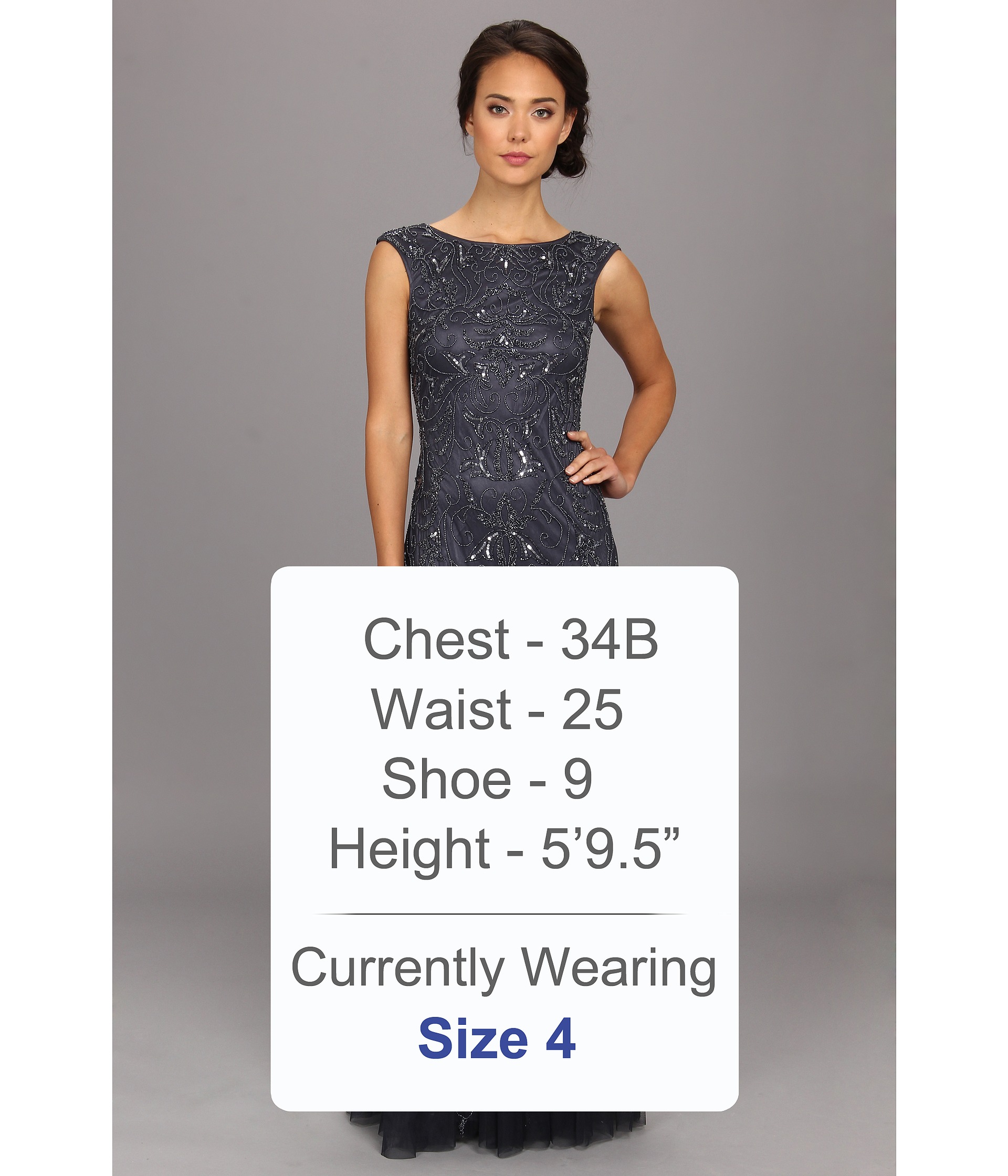 Adrianna Papell Cap Sleeve Beaded Gown Charcoal, Clothing