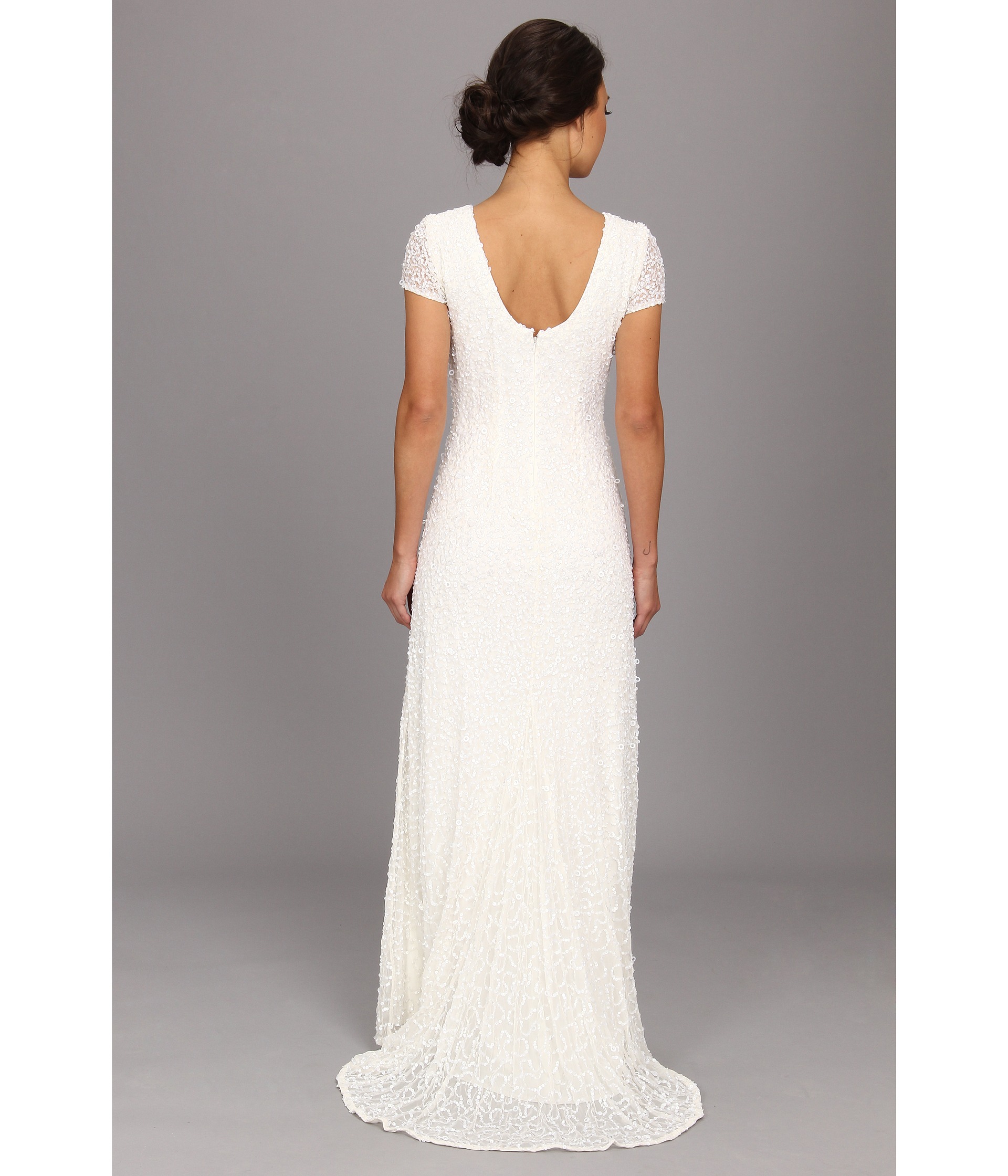 Adrianna Papell Cap Sleeve Scoop Back Beaded Down Dress