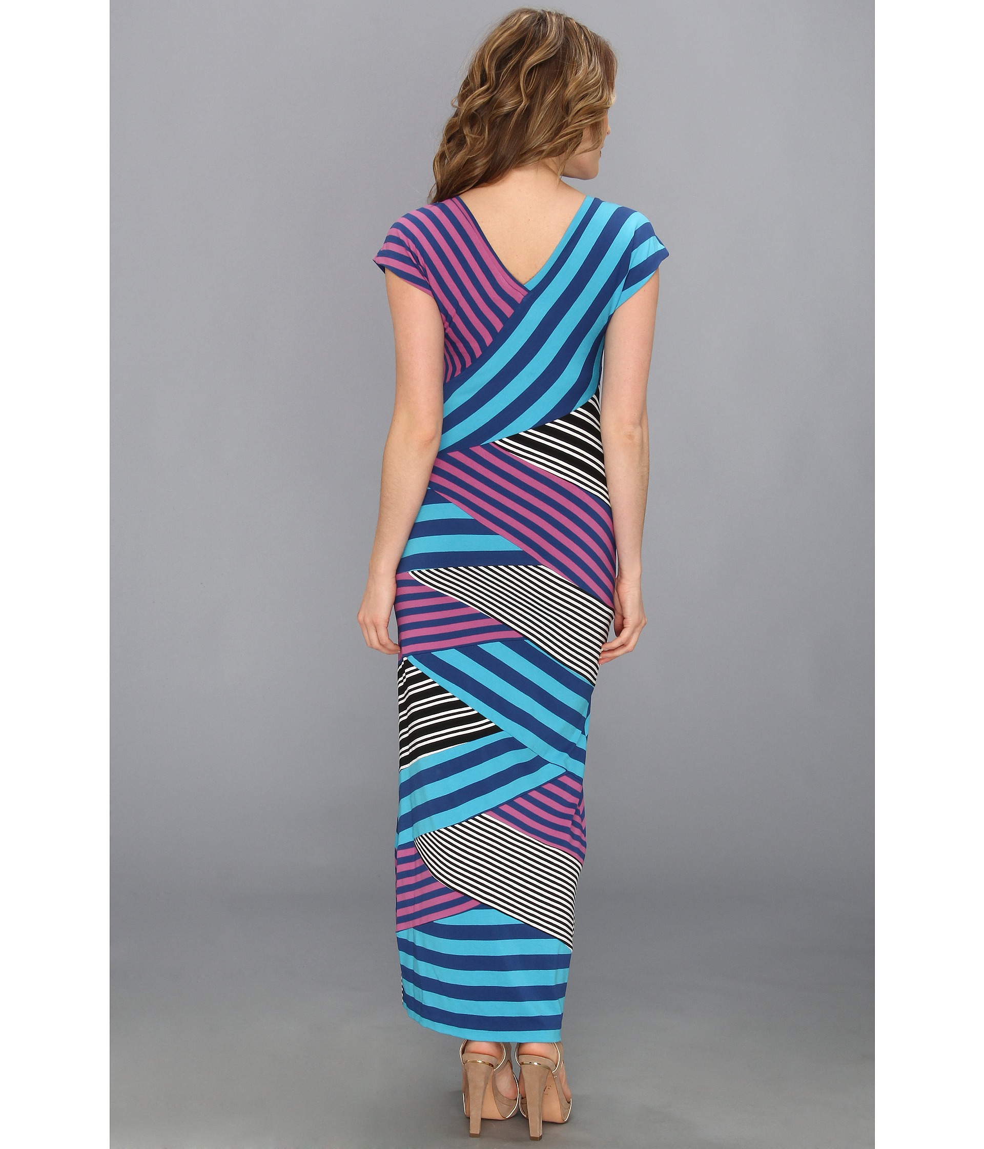 Nicole Miller Multi Striped Jersey Long Dress