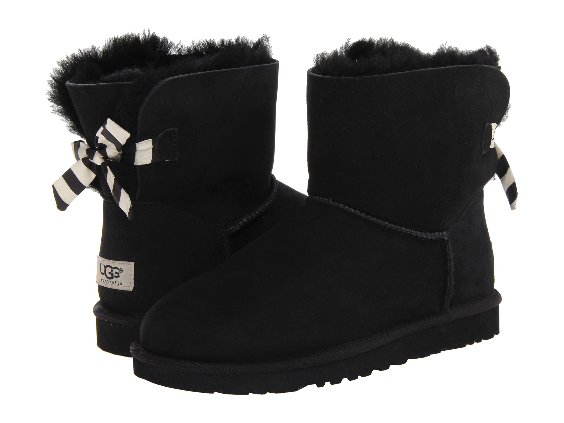 Ugg Mini Bailey Bow Stripe Black Twinface | Shipped Free at Zappos