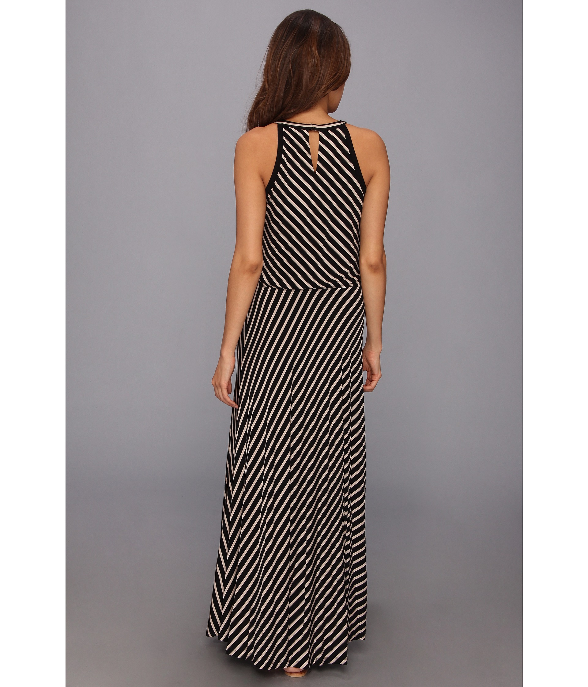 Calvin Klein Stripe Keyhole Maxi Dress Black Heather Latte | Shipped ...