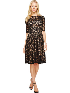 Adrianna Papell 3/4 Sleeve All Over Lace Dress at Zappos.com