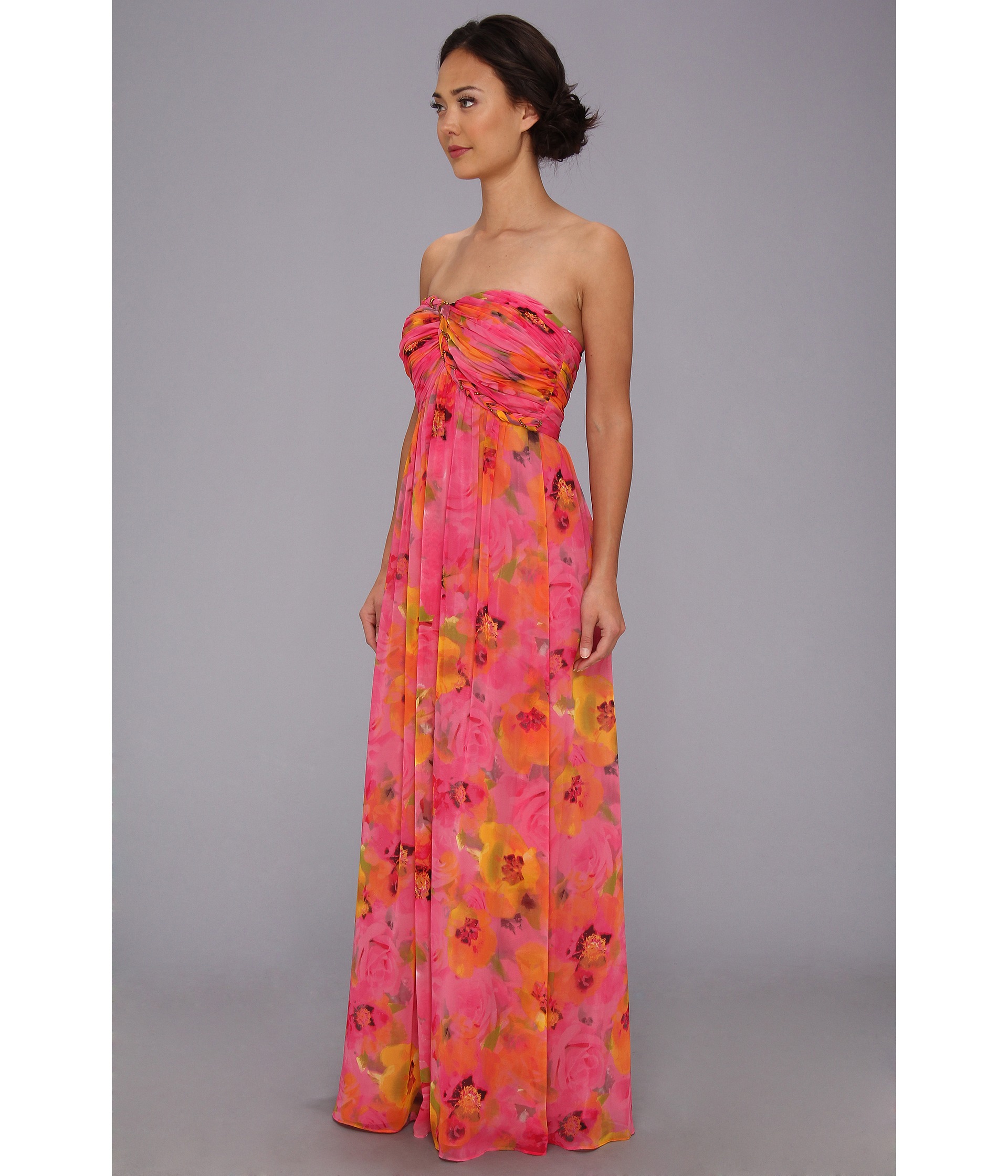calvin klein strapless floral print gown