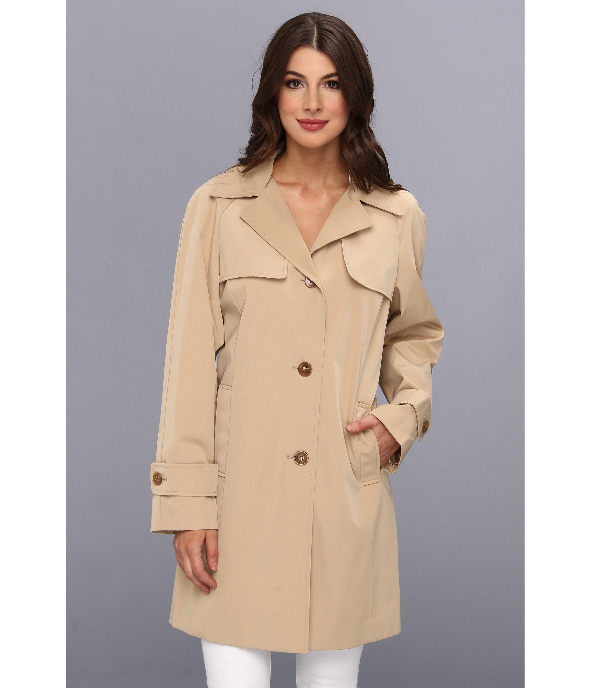 Calvin Klein Single Breasted Trench Coat W Removable Hood Khaki ...