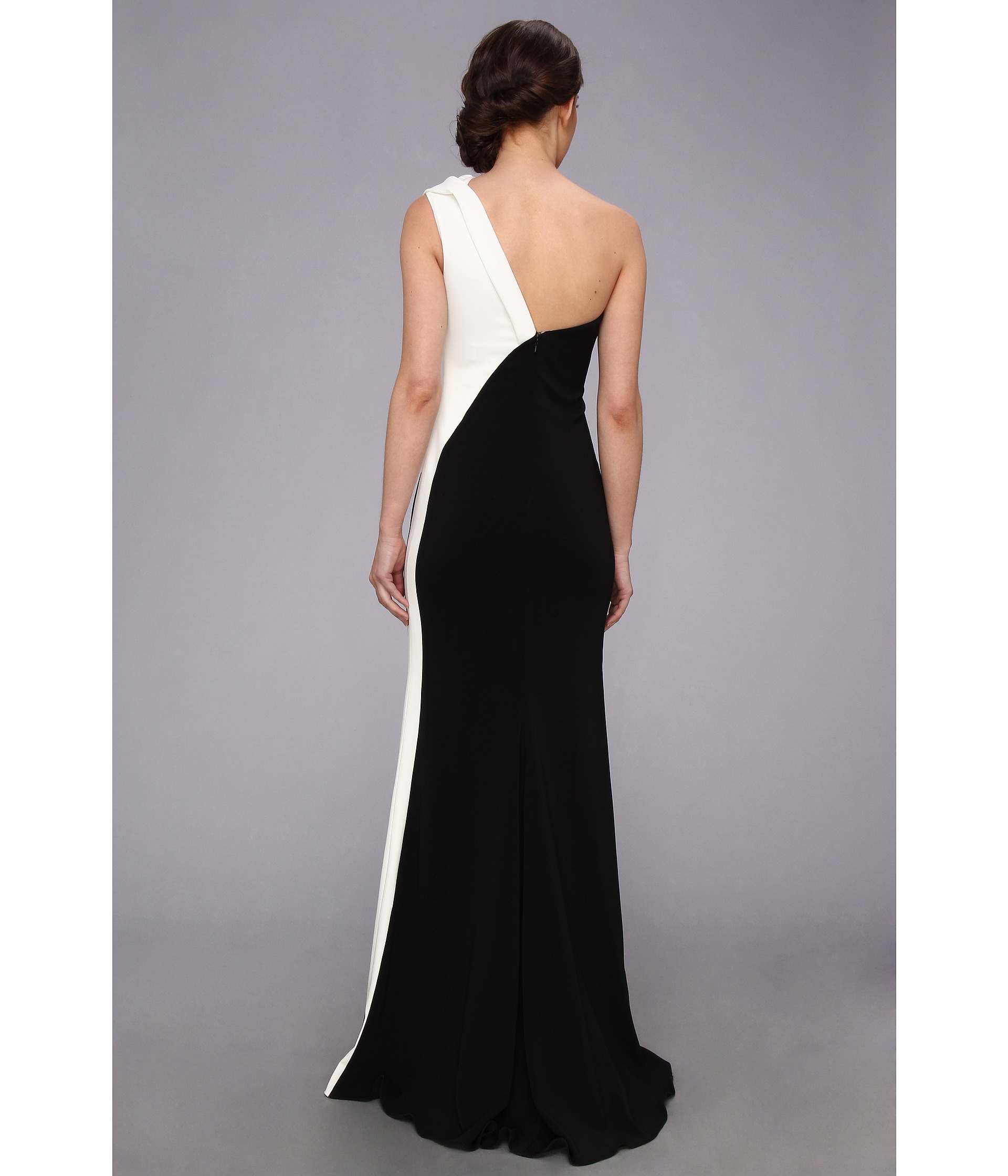 Badgley Mischka One Shoulder Color Block Gown Black/White