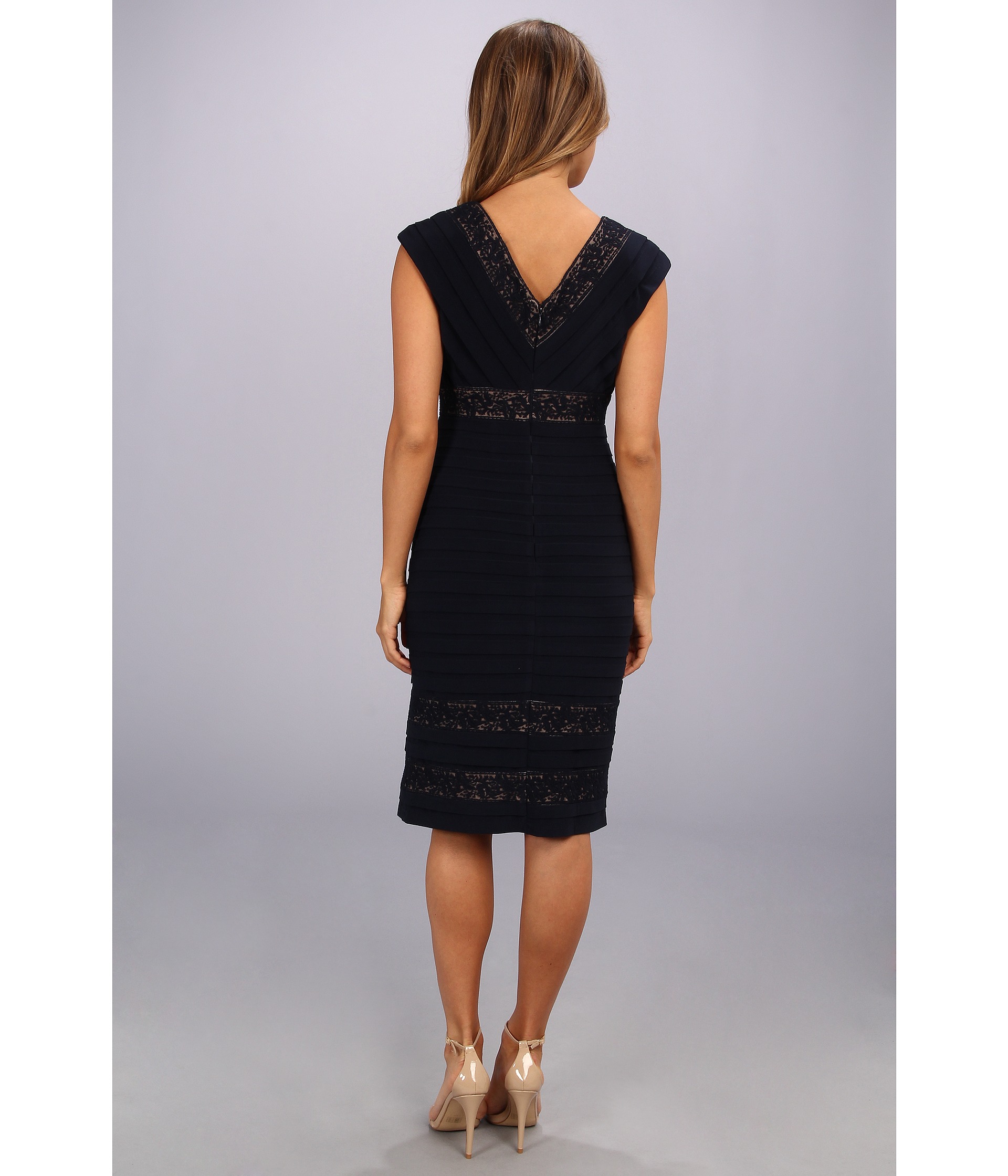 Adrianna Papell Lace Inset Banded V Neck Dress Eclipse | Shipped Free ...