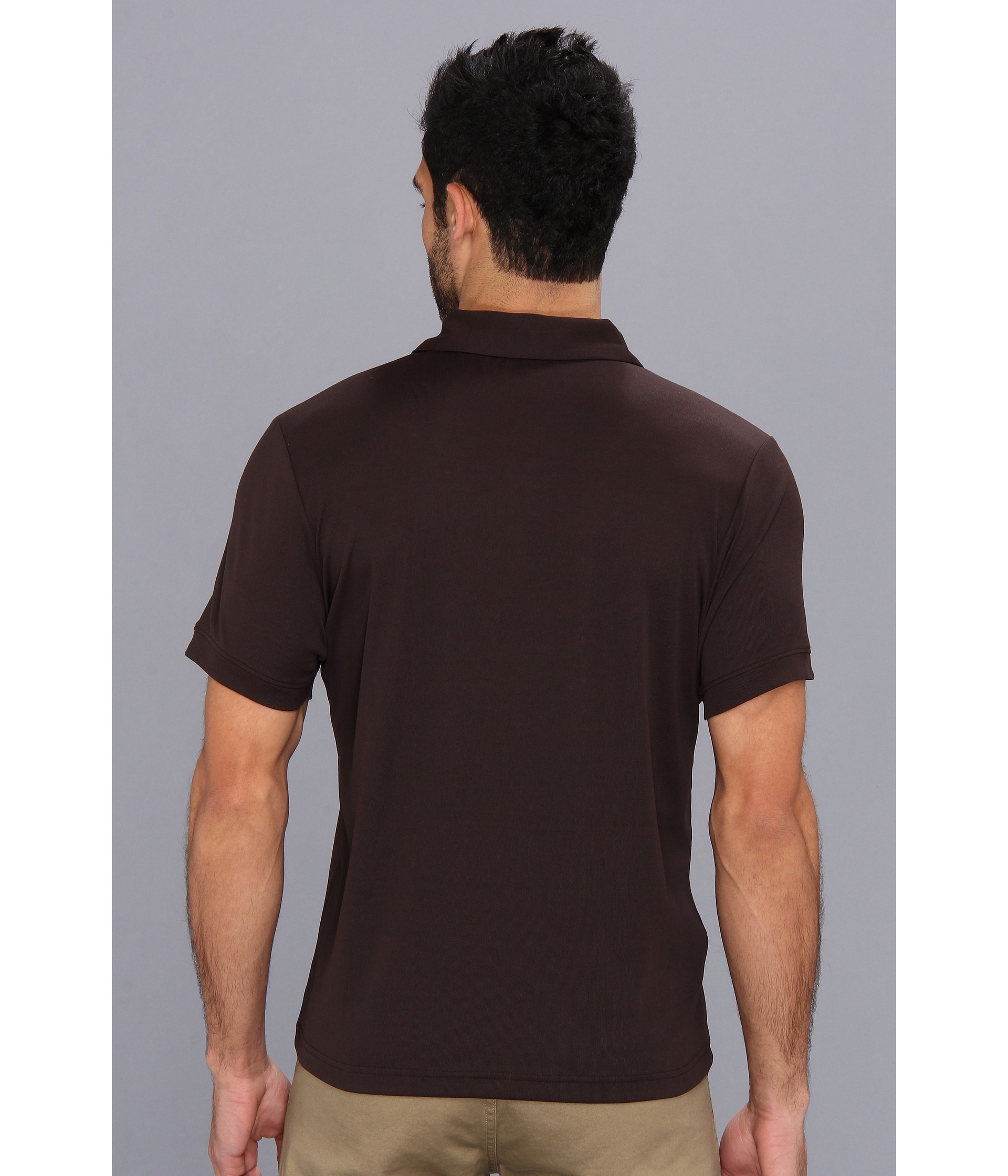 Perry Ellis S/S Cotton Polyester Open Polo Shirt Dark Brown