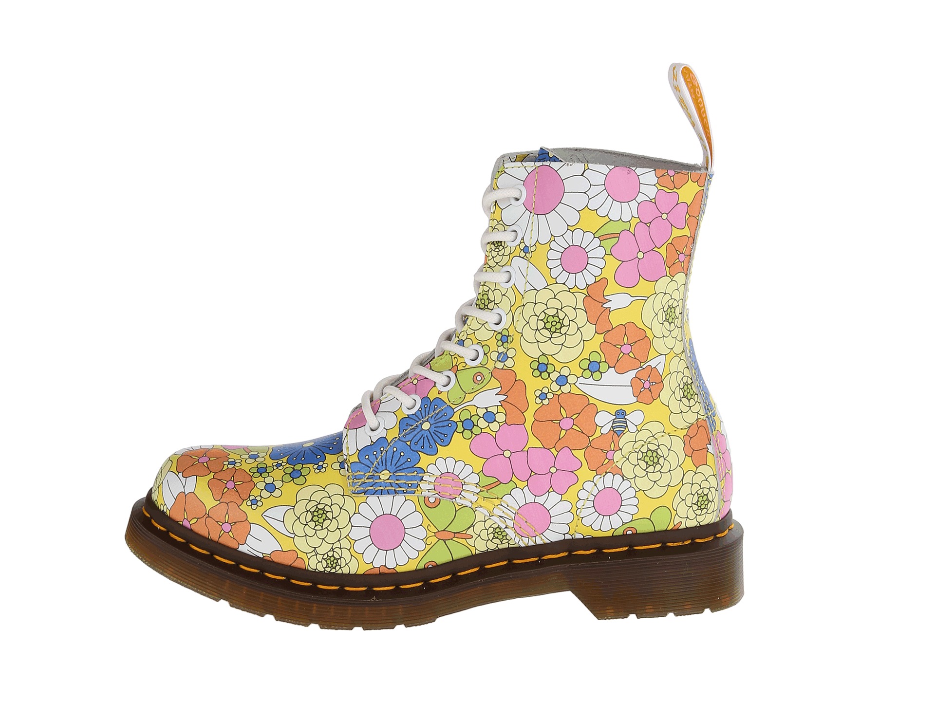 Dr Martens Pascal 8 Eye Boot Yellow Vintage Daisy | Shipped Free at Zappos