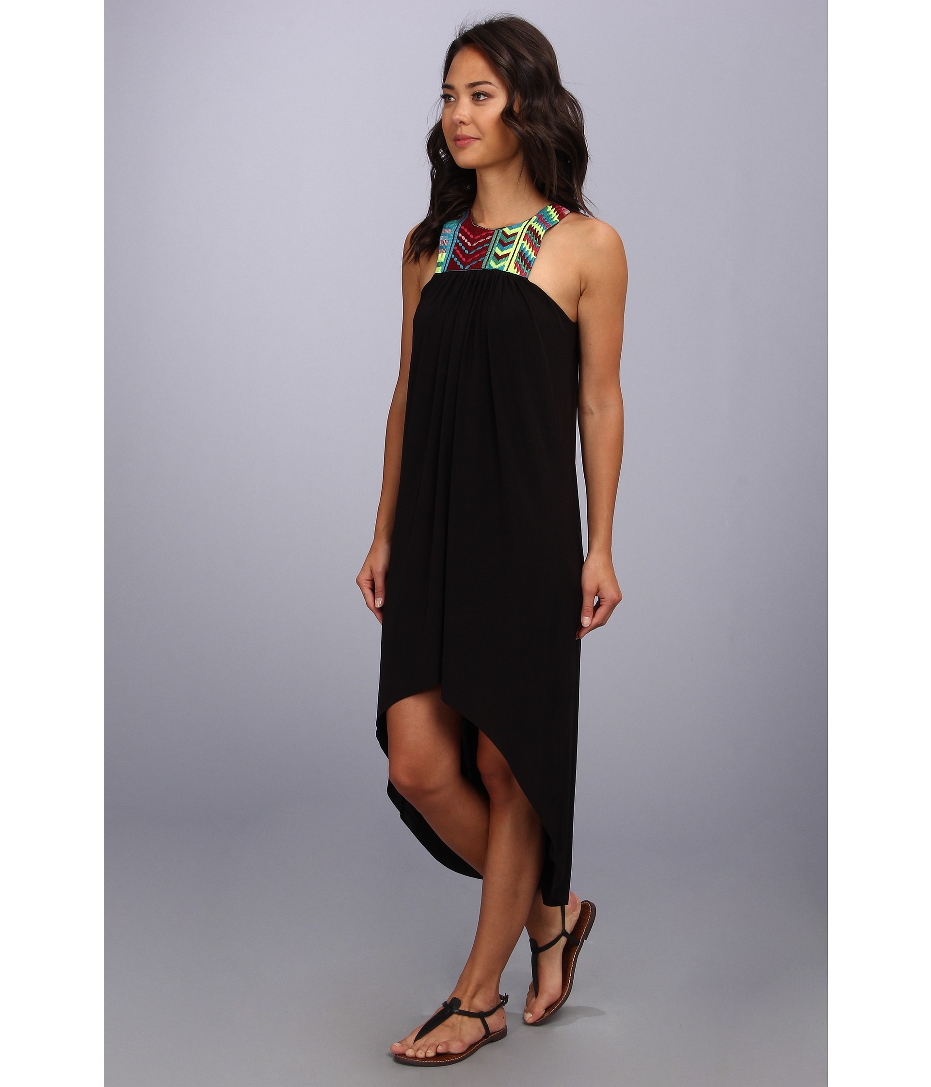 Tbags Los Angeles Sleeveless High Low Dress with Multicolored Trim