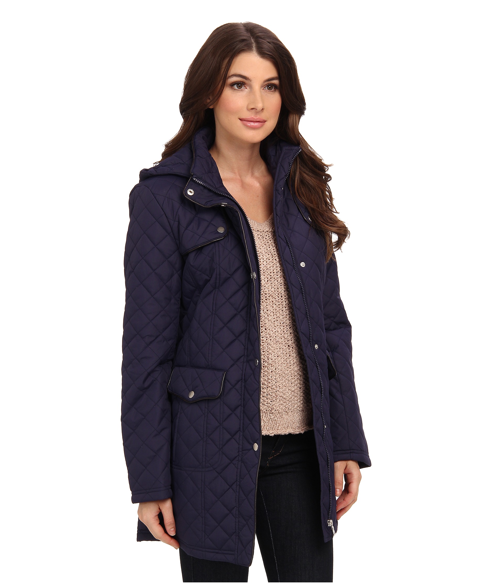 Larry Levine Quilted Barn Jacket w/ Hood at Zappos.com