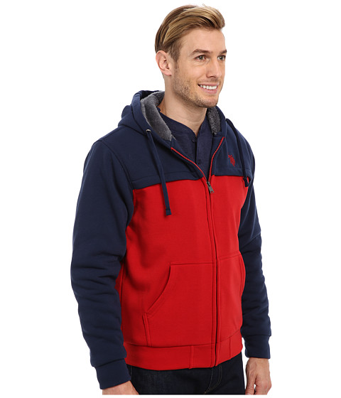 U.S. POLO ASSN. Sherpa Lined Color Block Full Zip Hoodie at 6pm.com