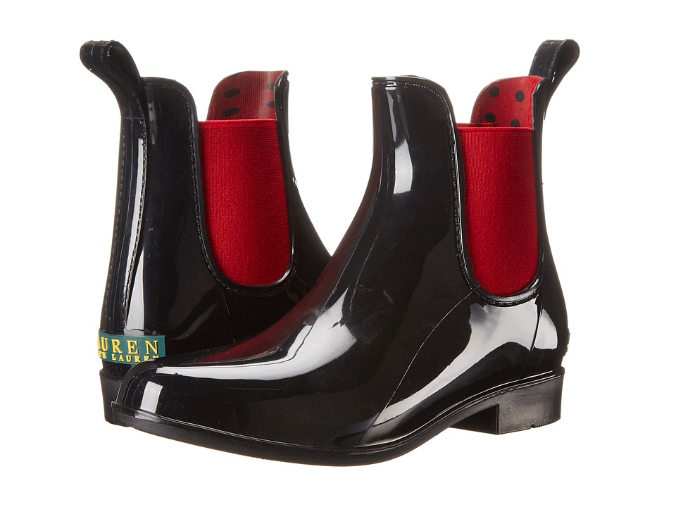 LAUREN Ralph Lauren - Tally (Black/RL Bright Red Solid PVC/Elastic) Womens Pull-on Boots