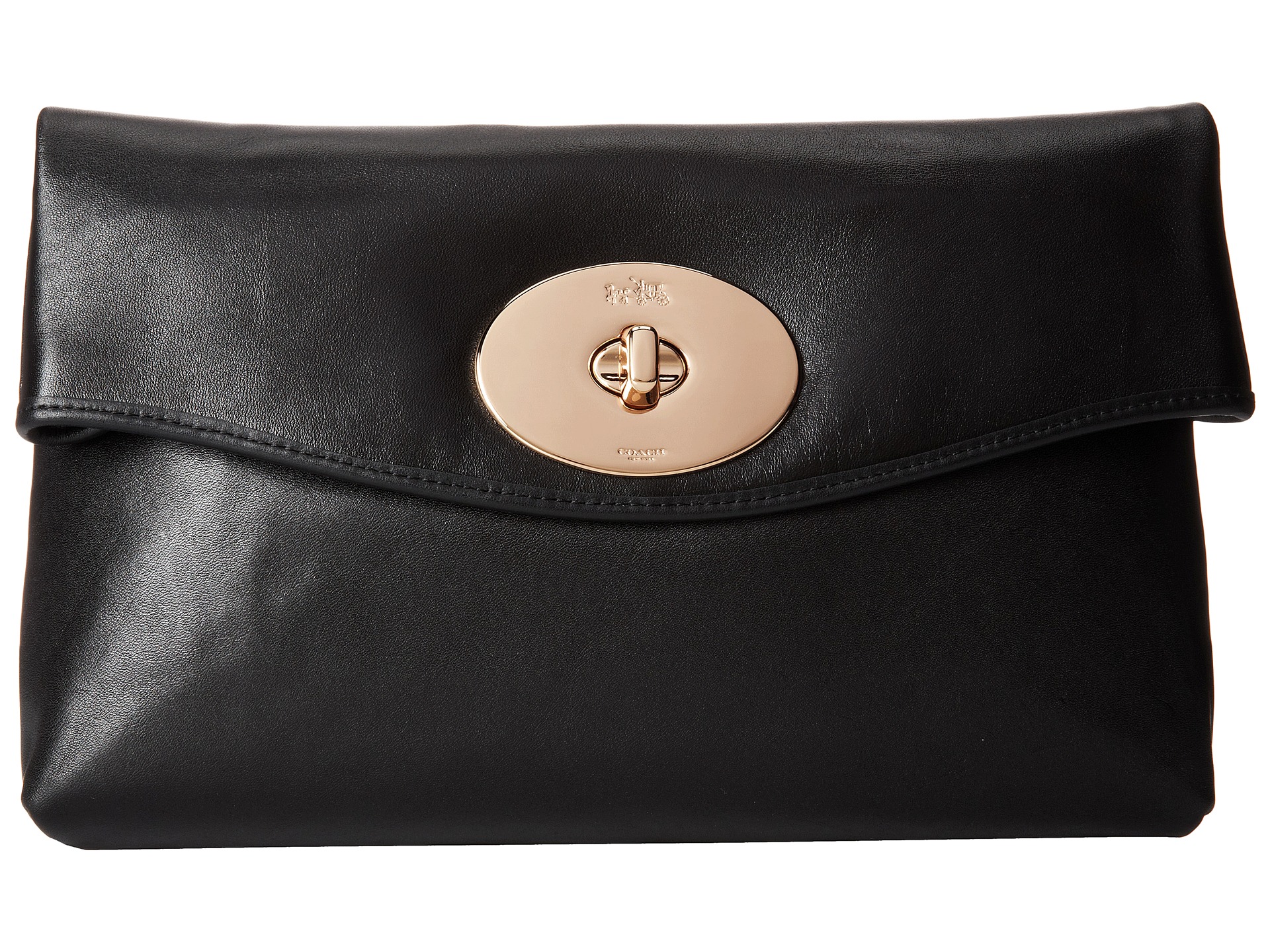Coach Smooth Leather Turnlock Clutch Light Black | Shipped Free at Zappos