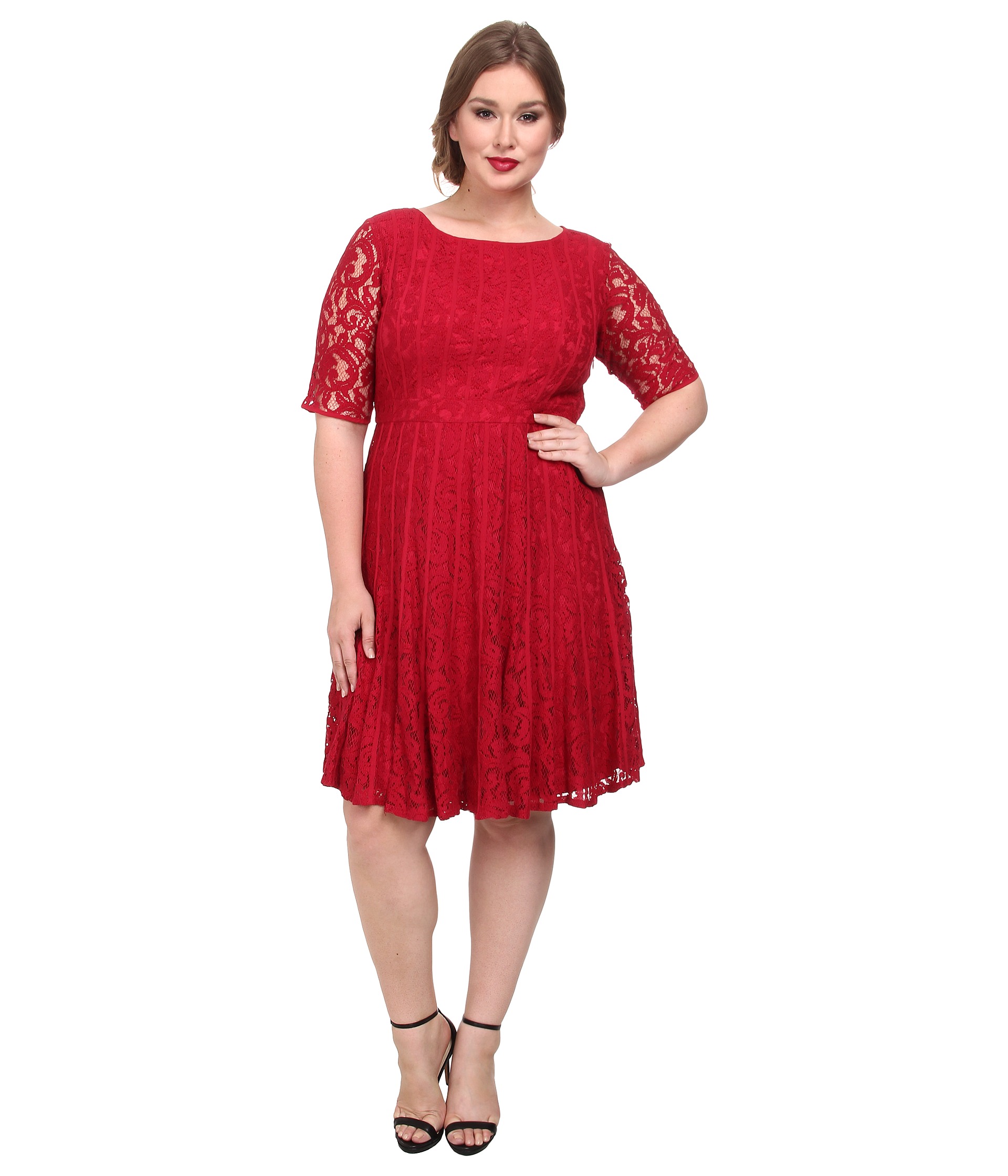 Adrianna Papell Plus Size Lace Fractured Fit Flare Dress