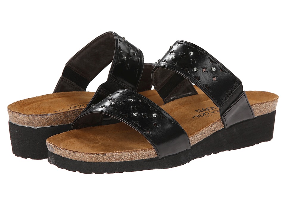 Naot Susan (Black Madras Leather/Glass Brown) Slides