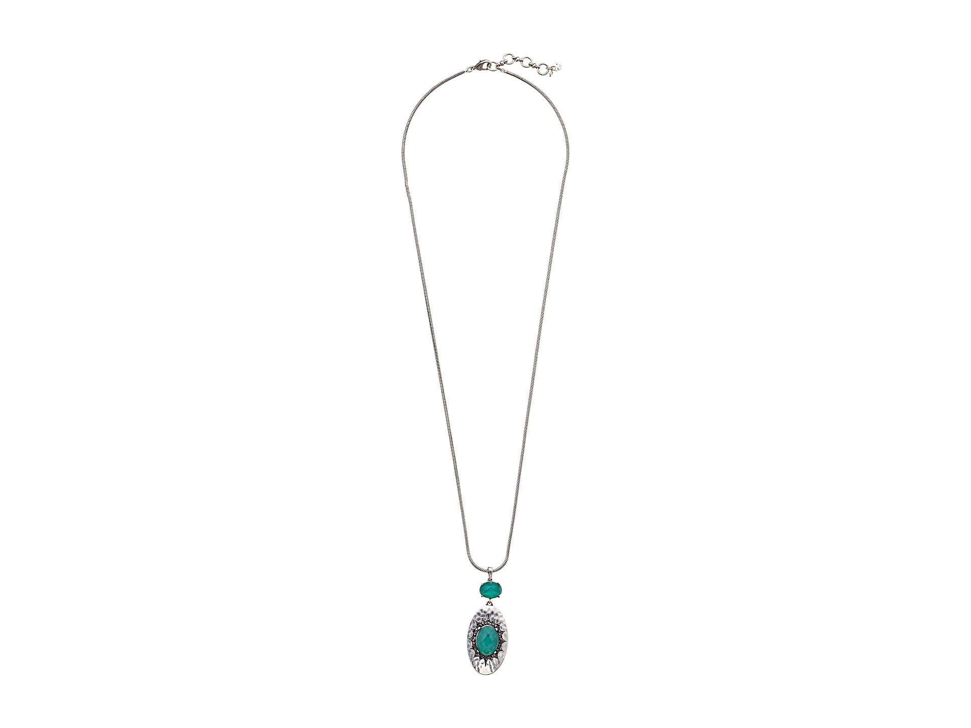 Lucky Brand Green Quartz Sunburst Pendant Necklace Silver, Jewelry