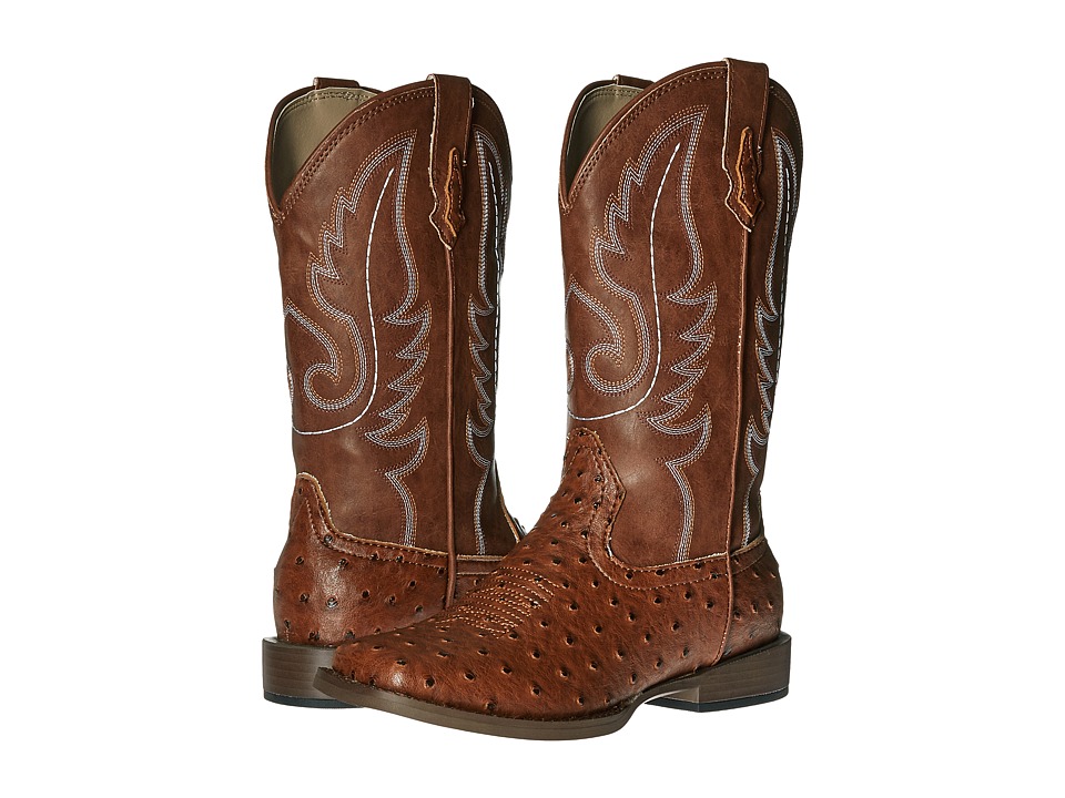 Roper Kids - Faux Leather Ostrich Print (Big Kid) (Light Beige) Cowboy Boots