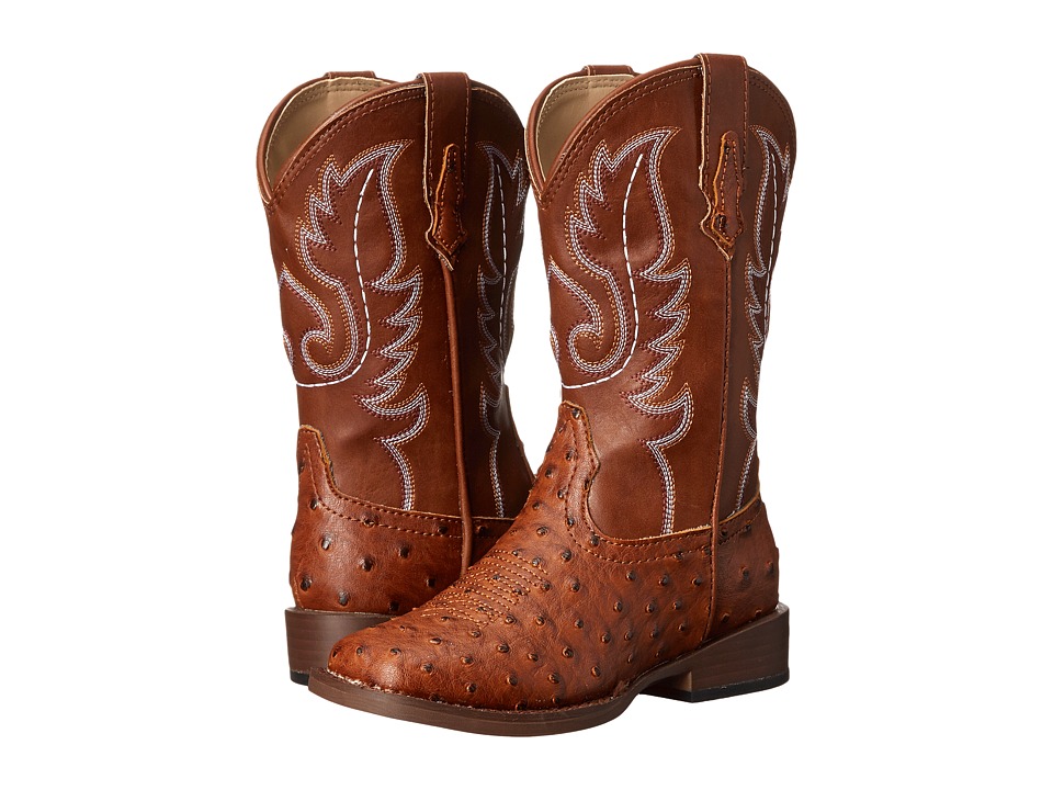 Roper Kids - Faux Leather Ostrich Print (Toddler/Little Kid) (Tan) Cowboy Boots