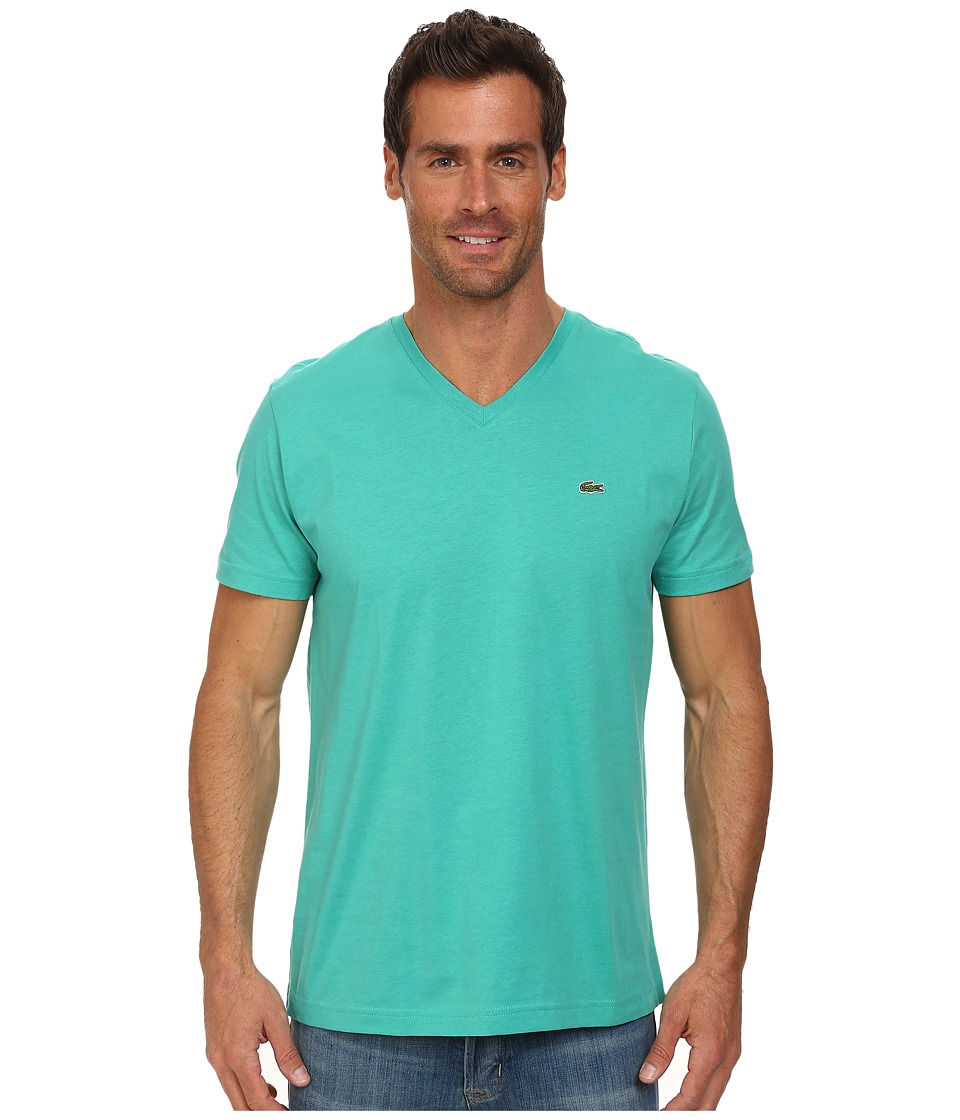 Lacoste - S/S Pima Jersey V-Neck T-Shirt (Diabolo Green) Men's Short ...