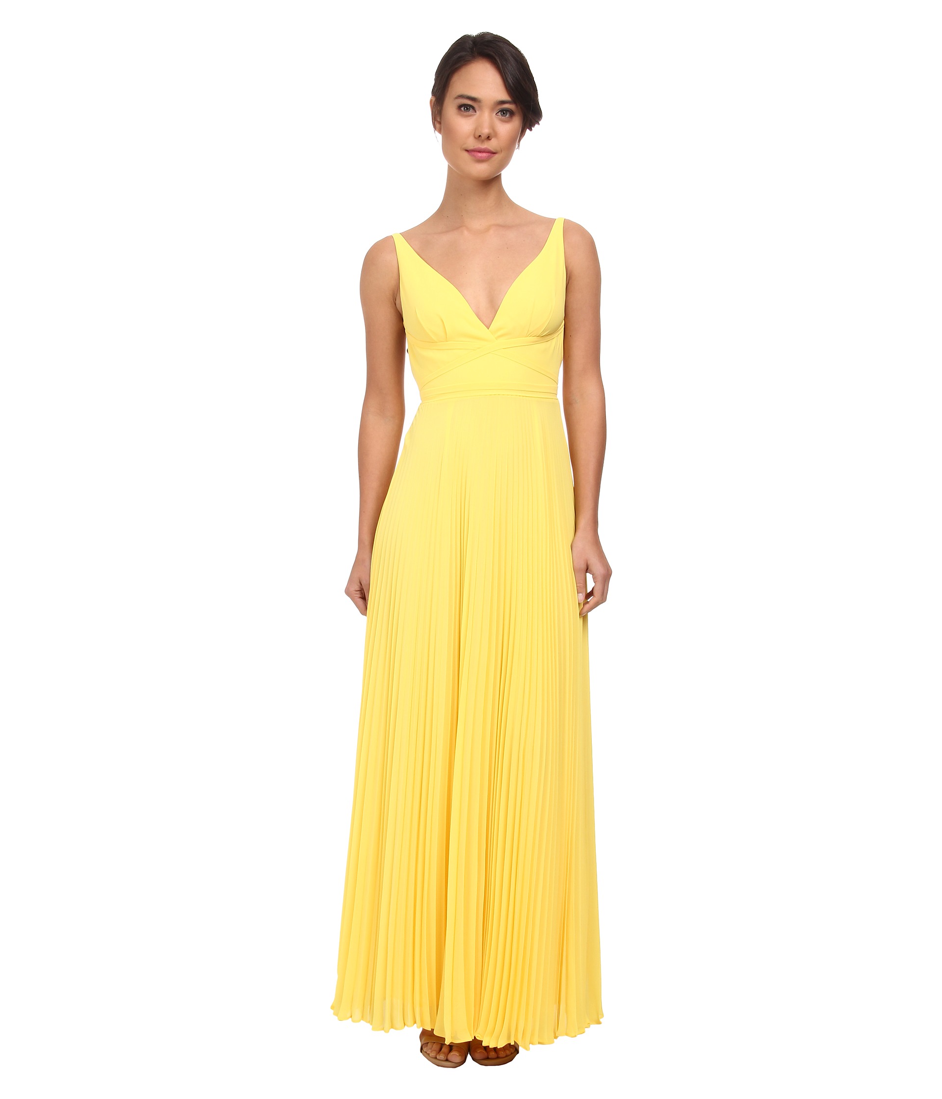 Laundry by Shelli Segal Pleated Chiffon Open Back Gown