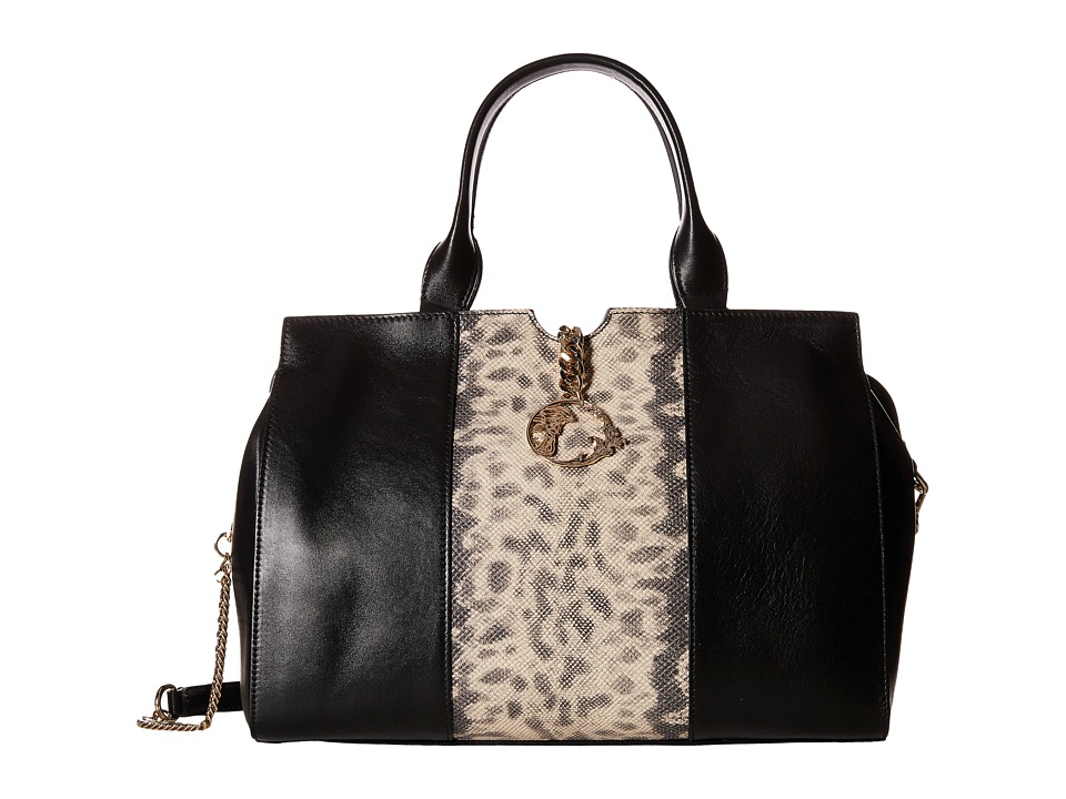 Versace Collection - Animal Print Inset Satchel (Black) Satchel Handbags