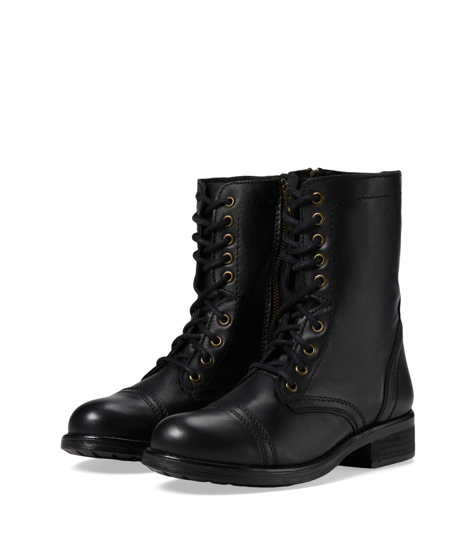 Steve Madden Troopa2.0 Combat Boot (Black Leather) Women's Shoes