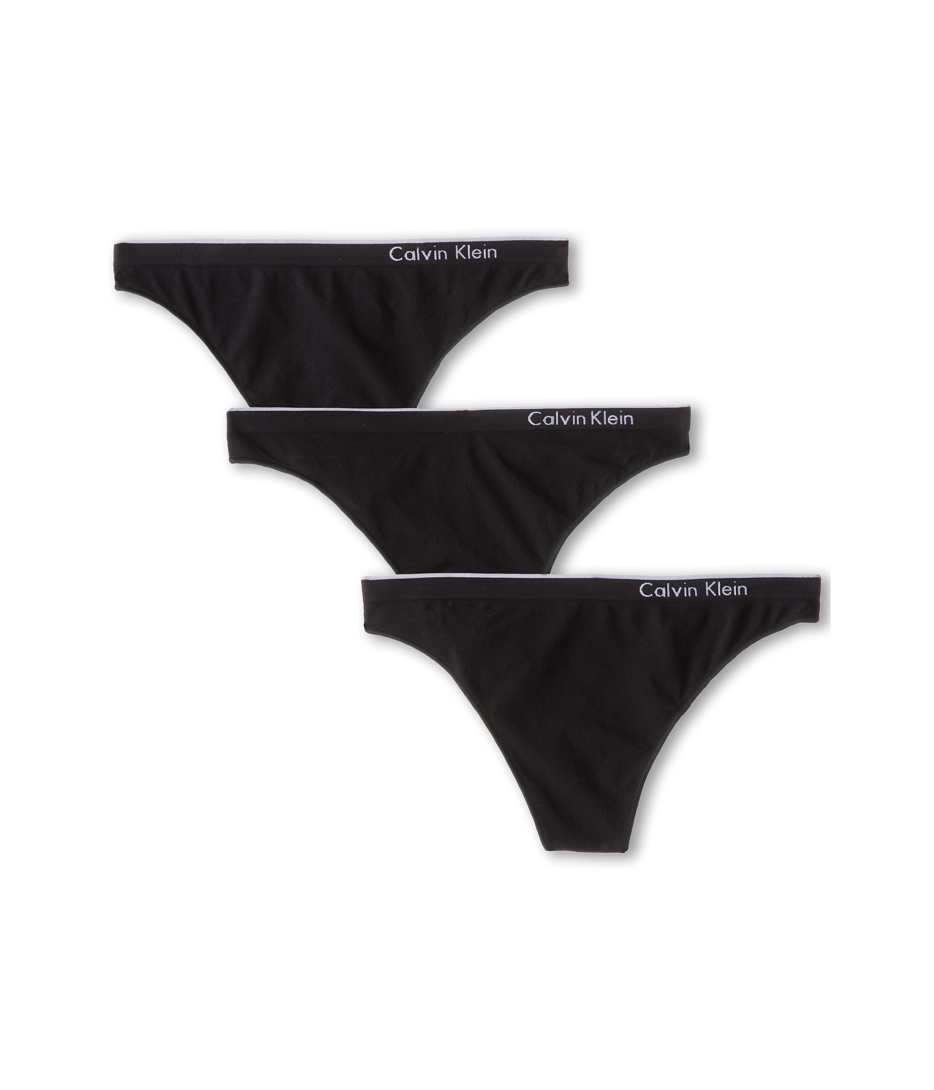 Calvin Klein Underwear Seamless 3-Pack Thong Black - Zappos.com Free ...