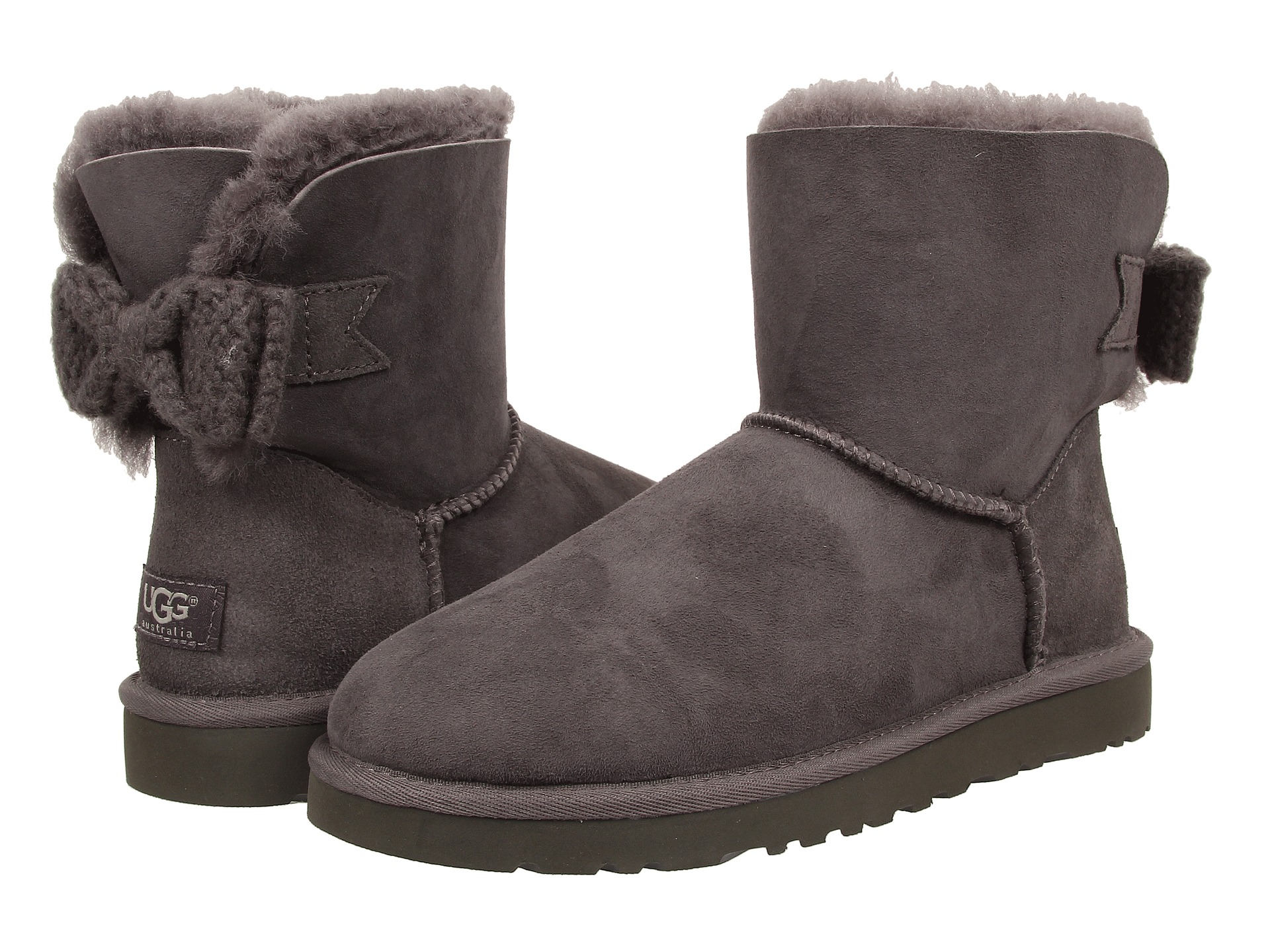 UGG Mini Bailey Knit Bow Granite/Twinface - Zappos.com Free Shipping ...