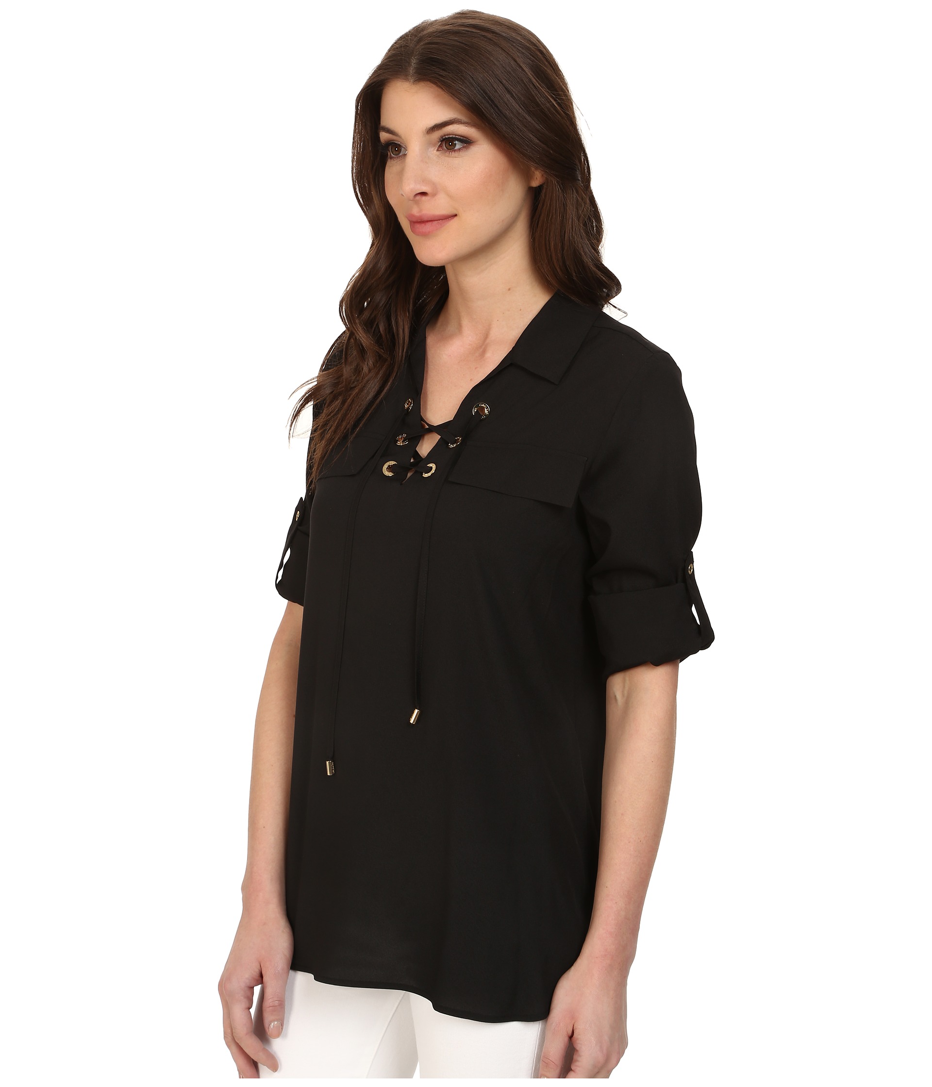 Calvin Klein Lace Up Roll Sleeve Black - Zappos.com Free Shipping BOTH Ways