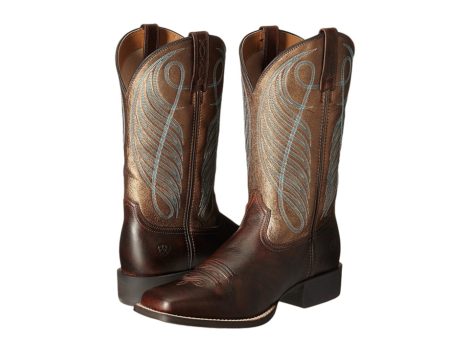 Ariat Round Up Square Toe (Yukon Brown/Bronze) Cowboy Boots