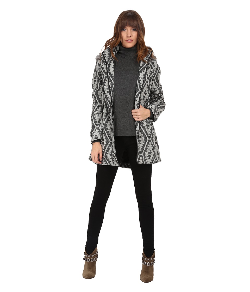 Jack by BB Dakota - Valko Jacquard and Fur Coat (Black) Women's Coat