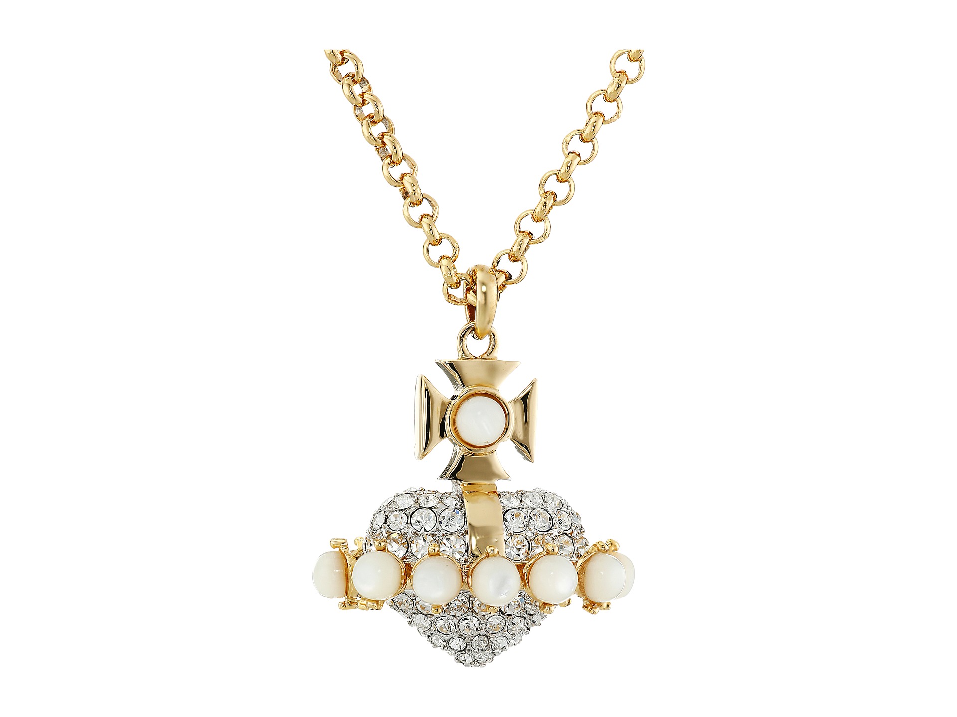 Vivienne Westwood Oona Large 3D Orb Pendant White Mop/Crystal - Zappos.com Free Shipping BOTH Ways