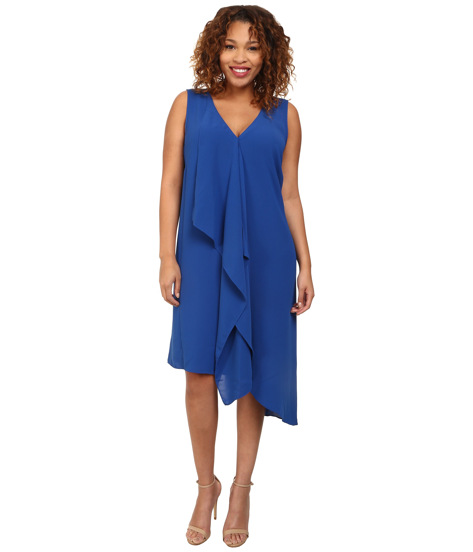 Adrianna Papell Plus Size Asymmetrical Drape Jersey Dress Flame
