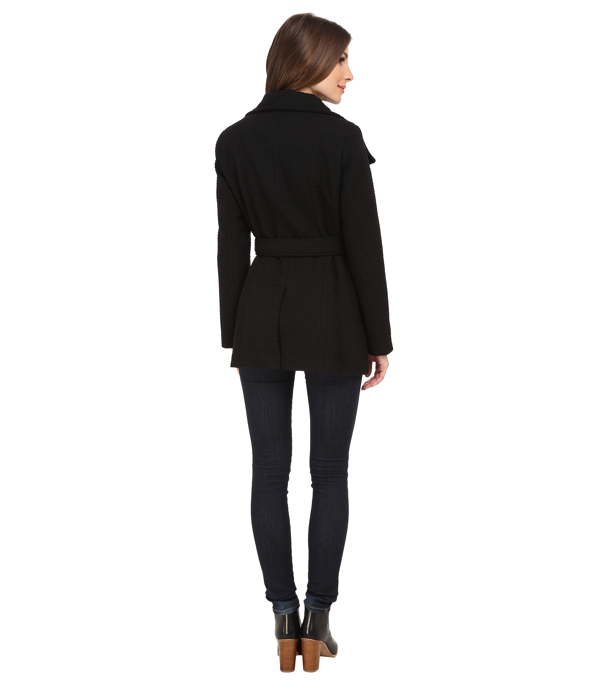 Calvin Klein Double Breasted Stand Collar Belted Peacoat