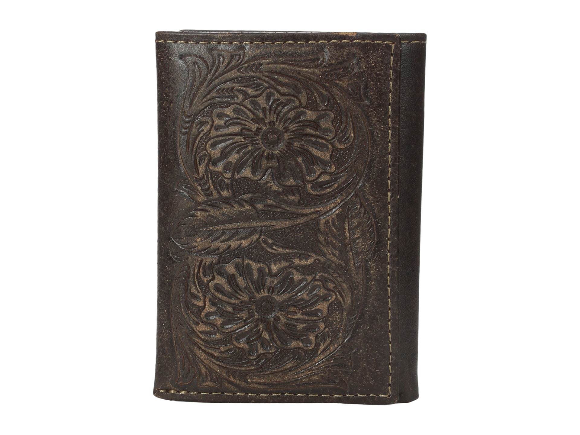 Ariat Floral Embossed Tri-Fold Wallet Brown - Zappos.com Free Shipping ...