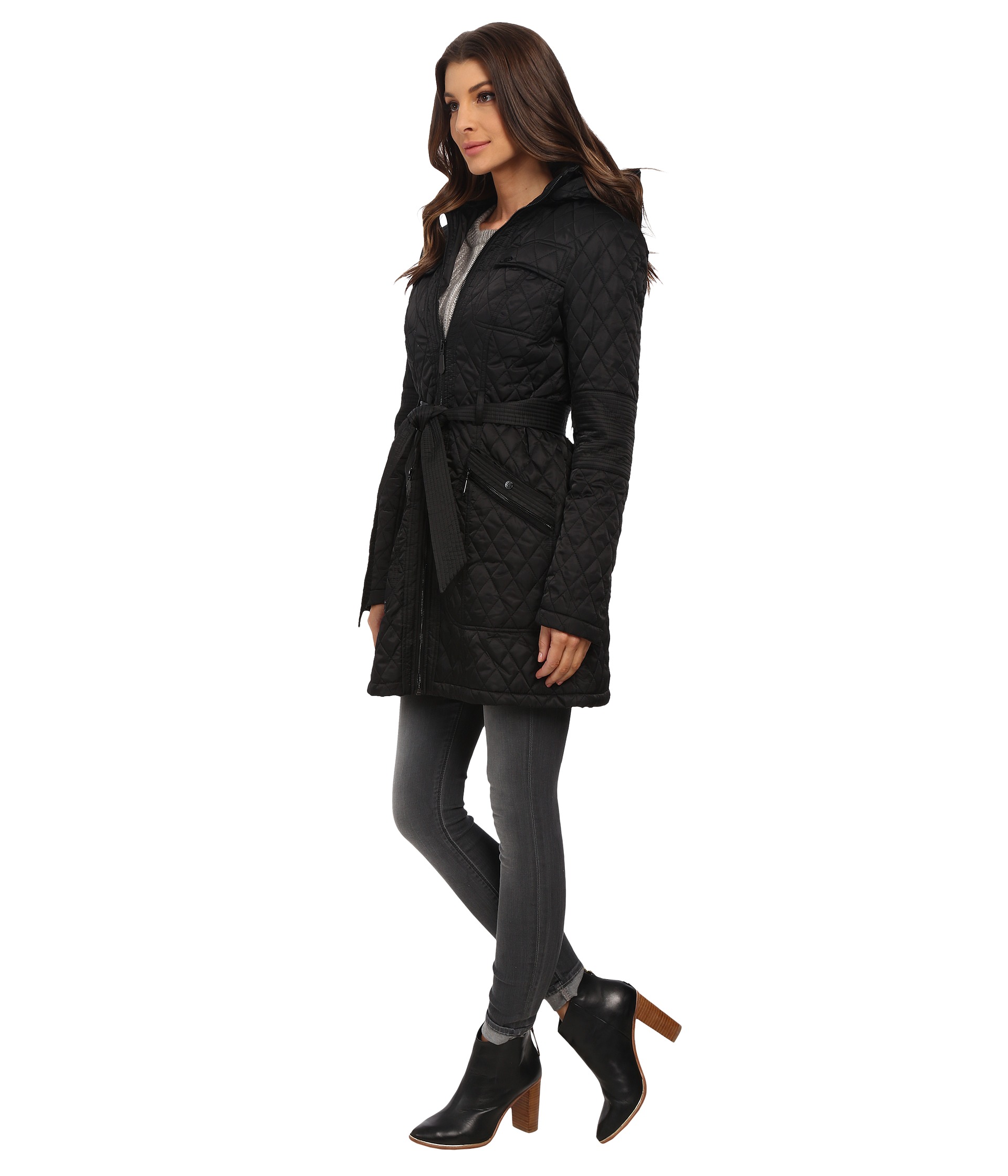 vince camuto belted quilted long jacket j1641