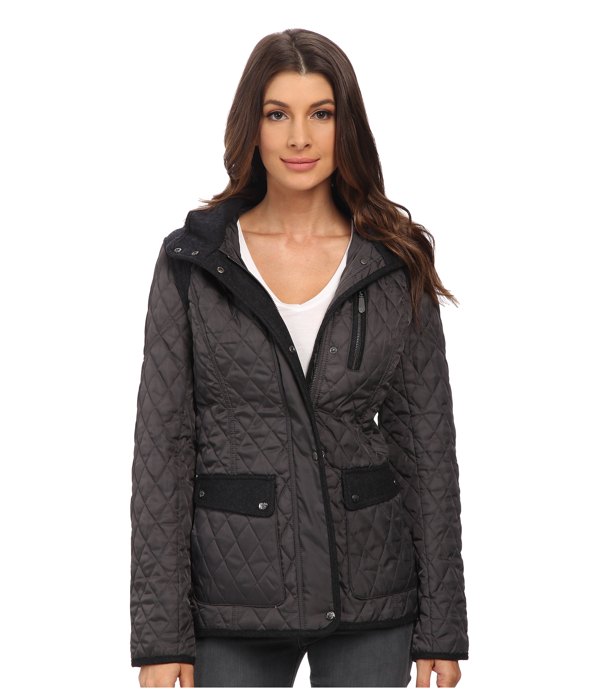 Vince Camuto Quilted Jacket with Wool Trim J1501 Iron - Zappos.com Free ...
