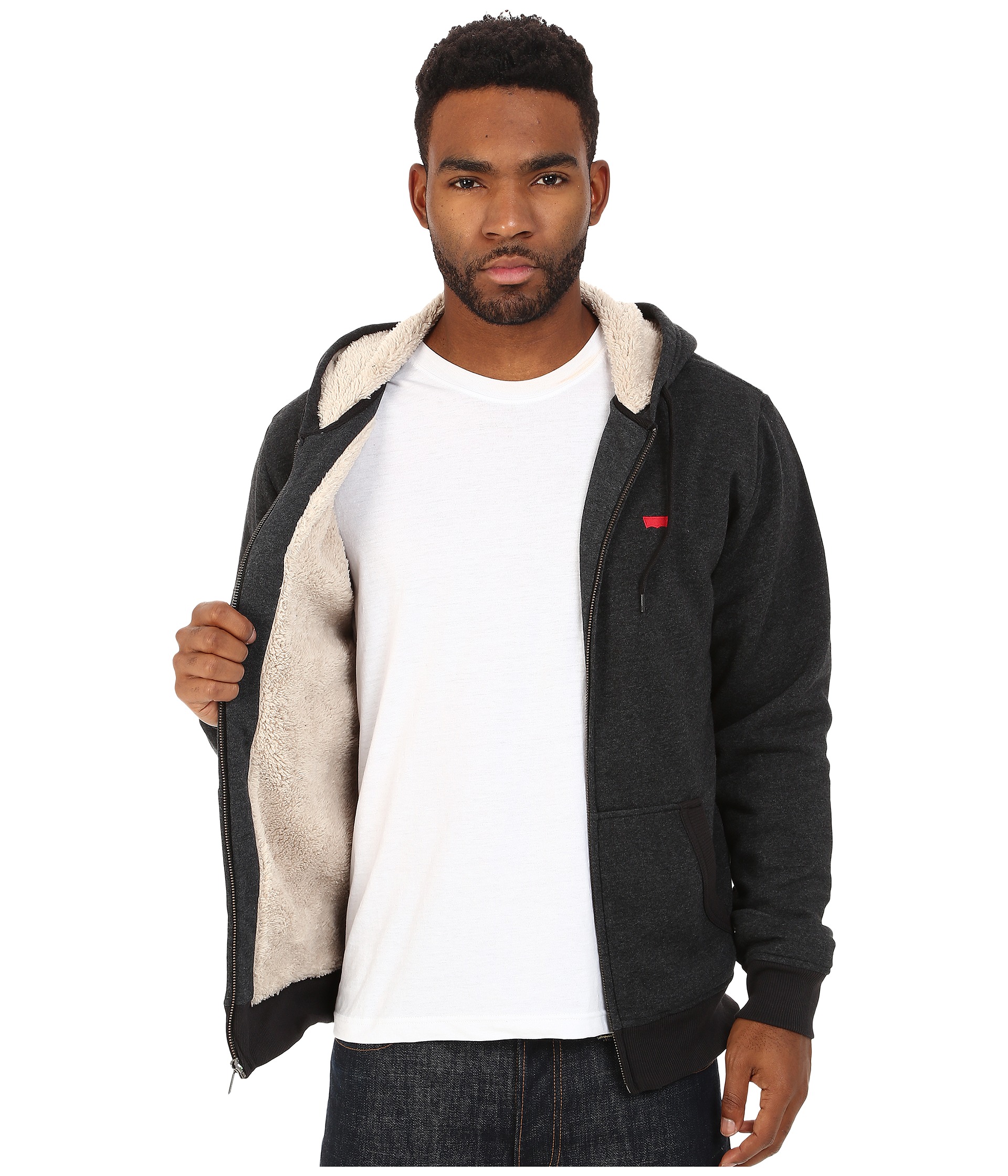 Levi's® Chief Sherpa Lined Vintage Zip Up Hoodie Caviar - Zappos.com
