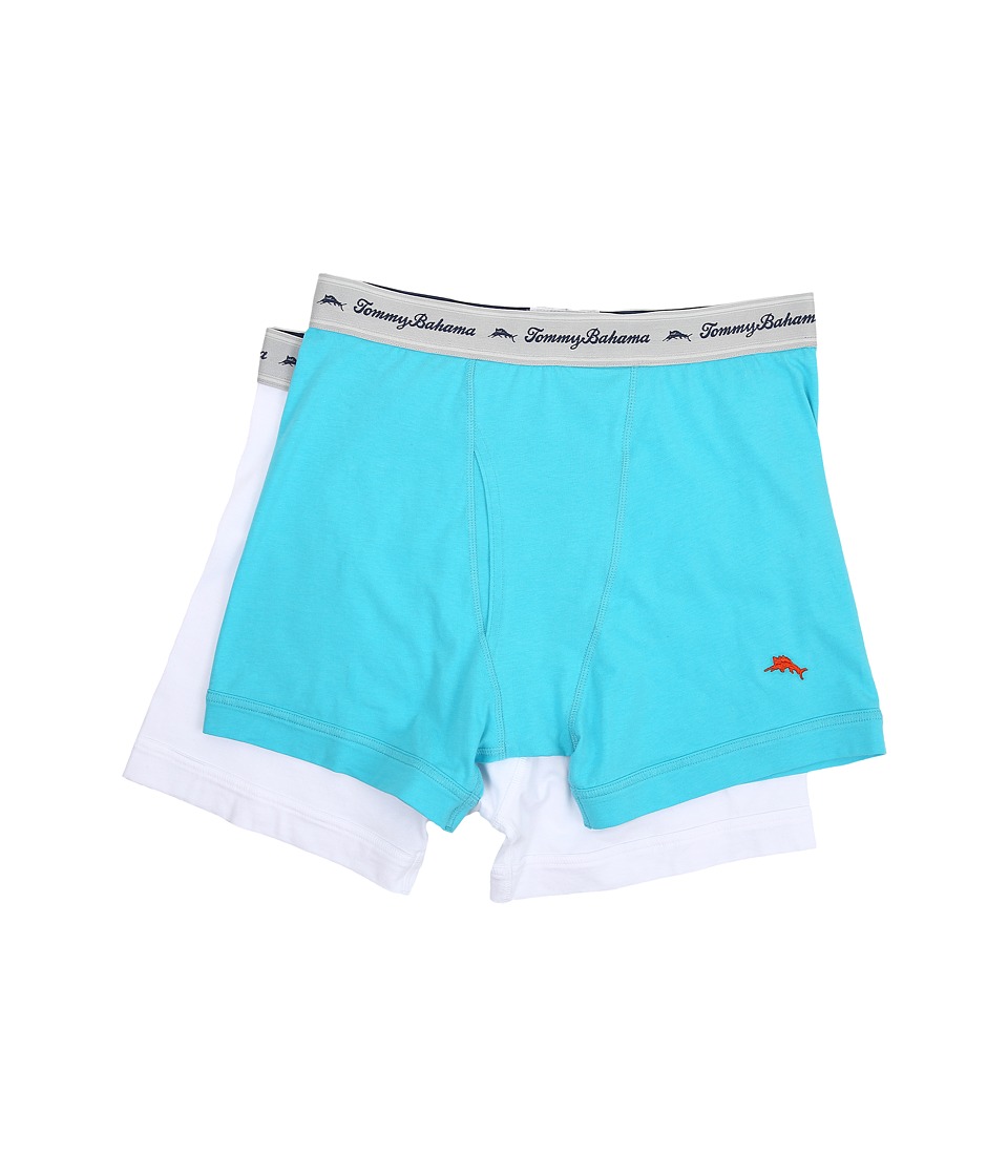 UPC 716274716416 product image for Tommy Bahama - Solid Stretch Cotton Comfort Boxer Briefs 2-Pack (Aqua/White) Men | upcitemdb.com