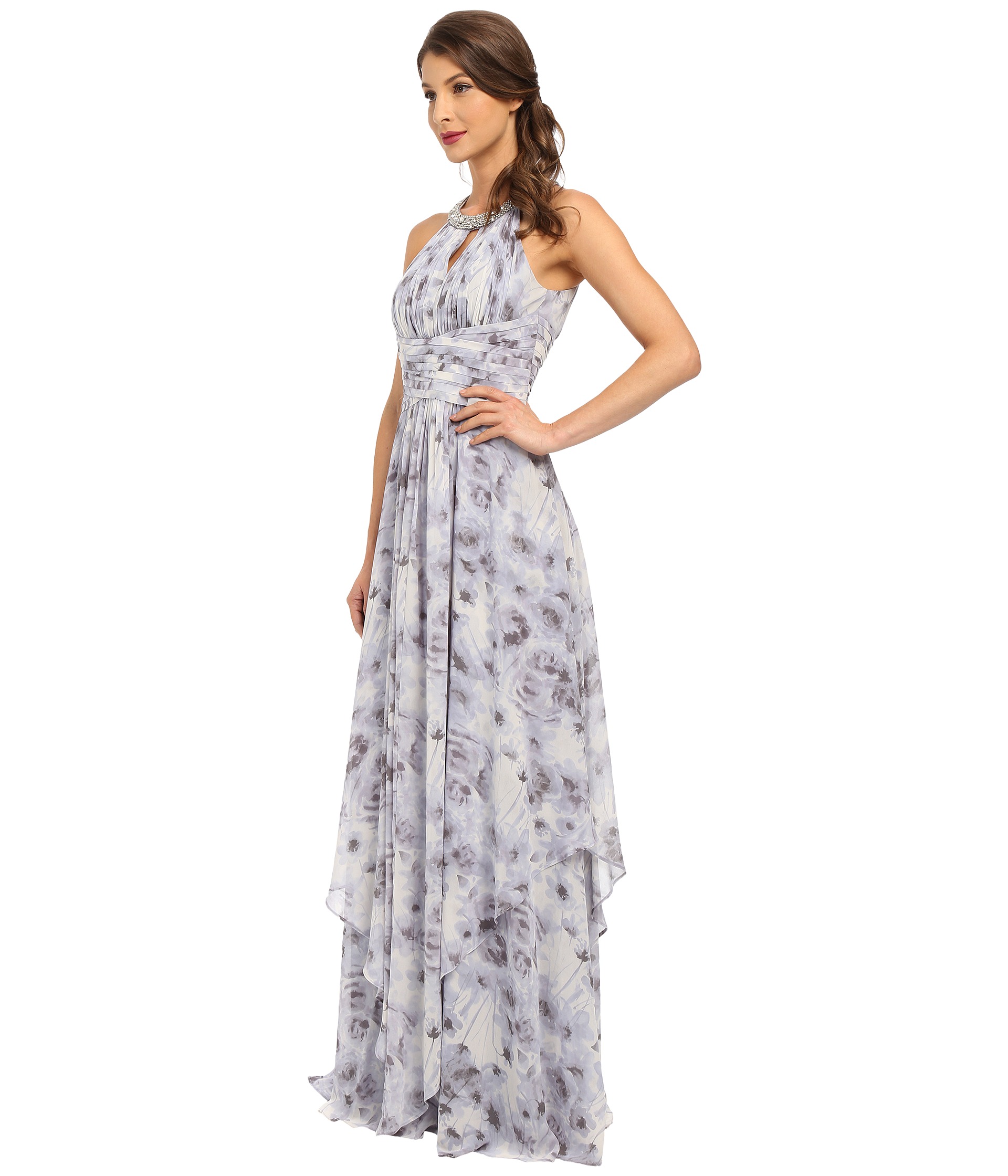 Donna Morgan Beaded Neck Gown Printed Lavender - Zappos.com Free ...