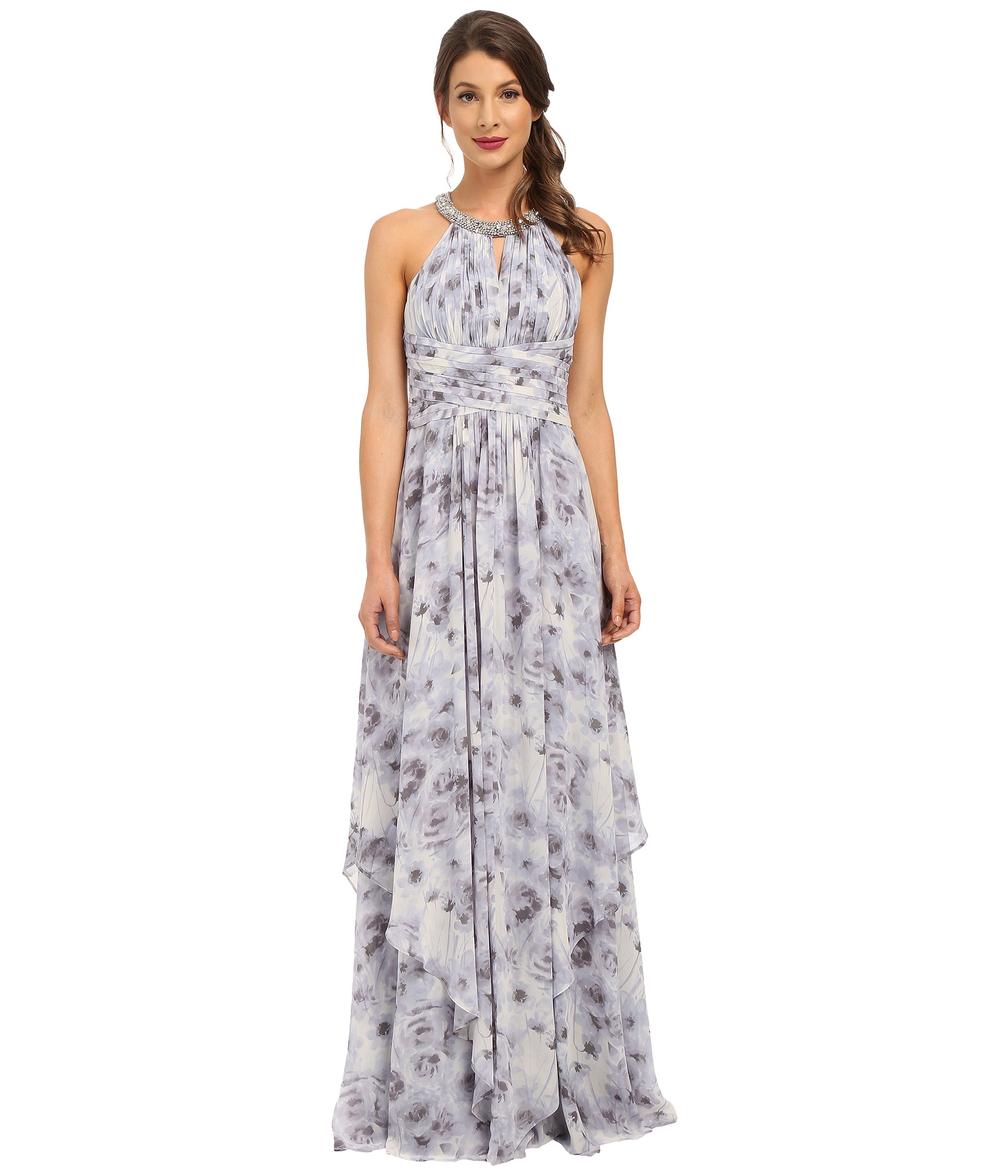 Donna Morgan Beaded Neck Gown Printed Lavender - Zappos.com Free ...