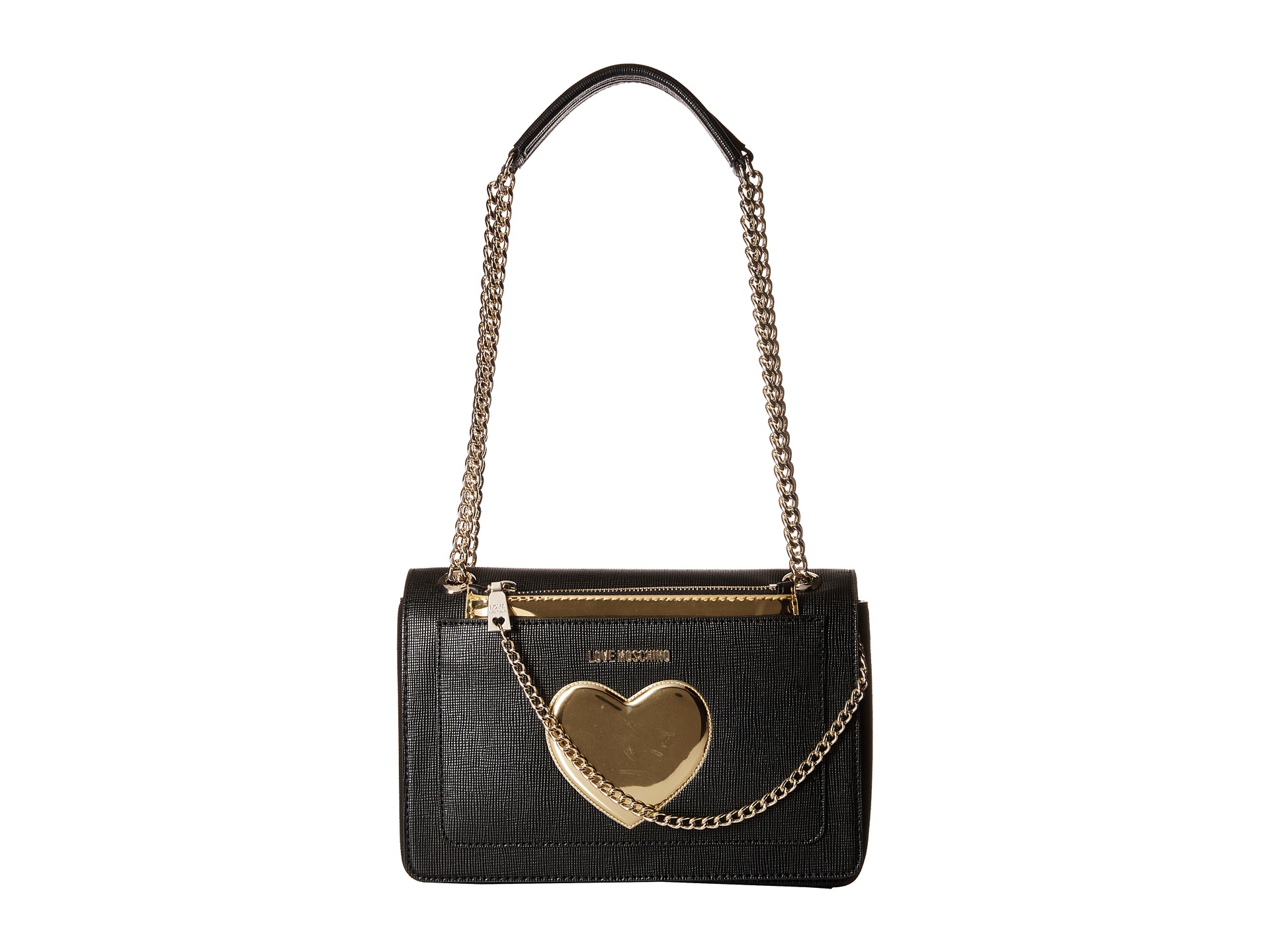 LOVE Moschino Gold Heart with Chain Crossbody Bag Black - 0 Free Shipping BOTH Ways